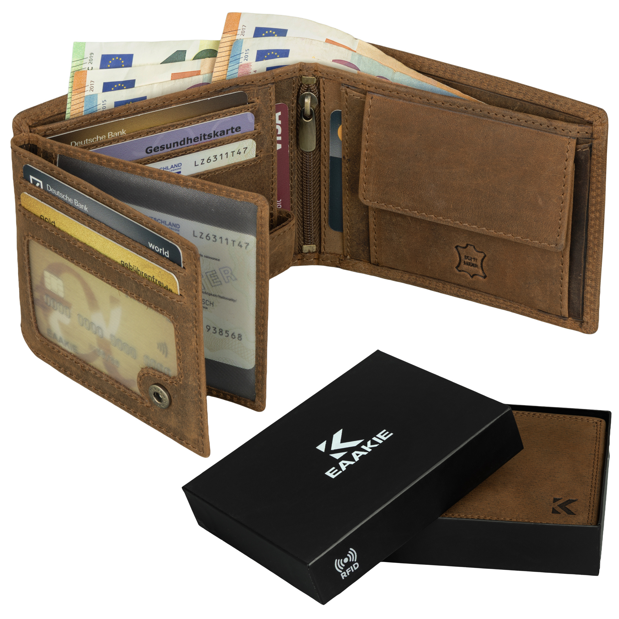 Leather Men's Wallet Rfid Horizontal Format Leather Wallet Buffalo Leather