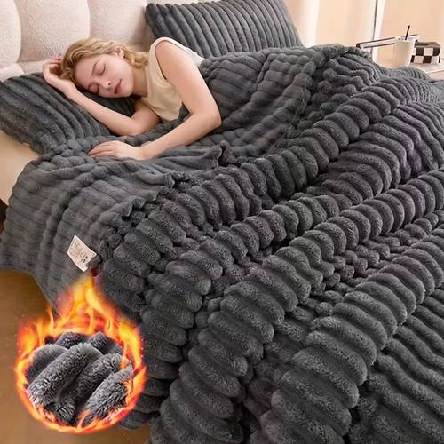 1pc couverture épaisse et douce en fausse fourrure de lapin réversible, couverture en thermique, couverture pour , couverture pour climatisation, pour bureau, extérieur, camping, pour toutes