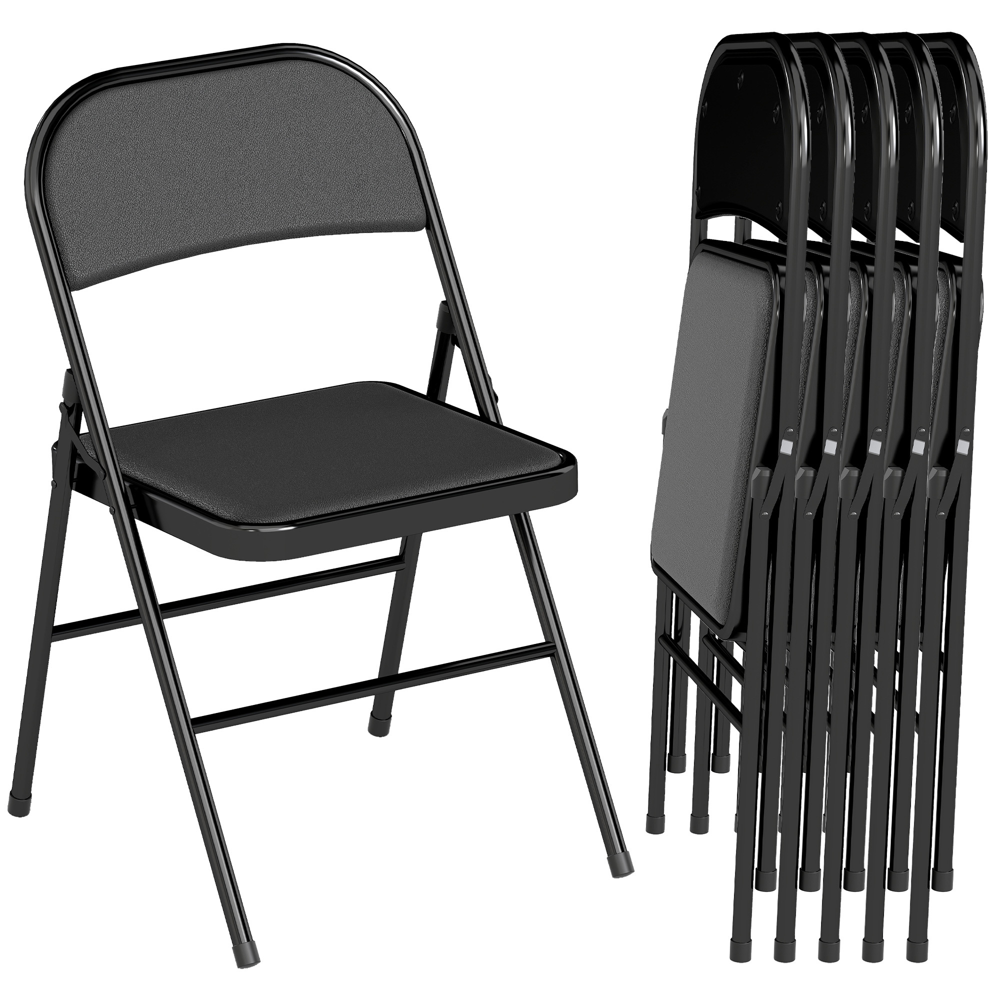 TEMU HOMCOM Lot de 6 chaises pliantes chaises de salle à manger portables chaise pliable d'intérieur avec coussin en revêtement synthétique et cadre
