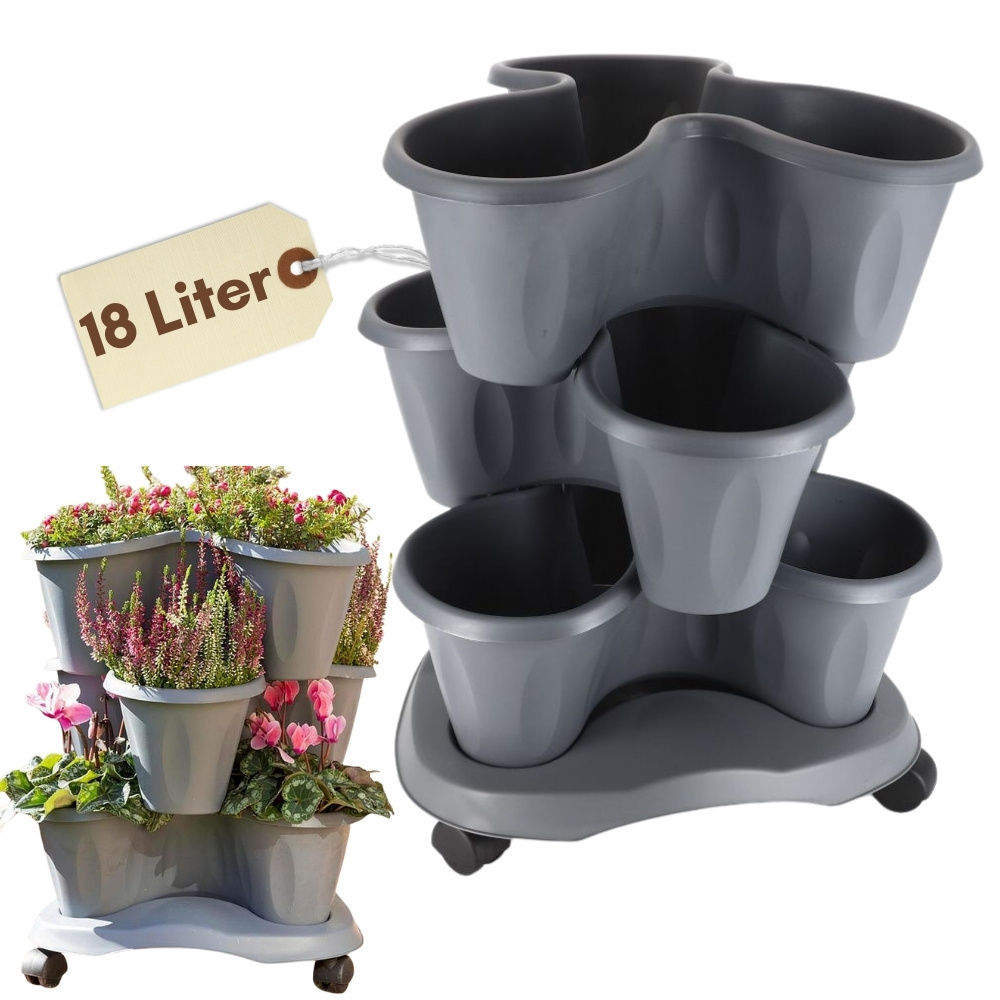 E-shop Pflanzturm Erdbeerturm 3er Set Säulentopf Stapelbar Kräuterspirale 3 Stöckiger Blumentopf Vertikaler Garten Kräutergarten Hochbeet Pflanzkübel