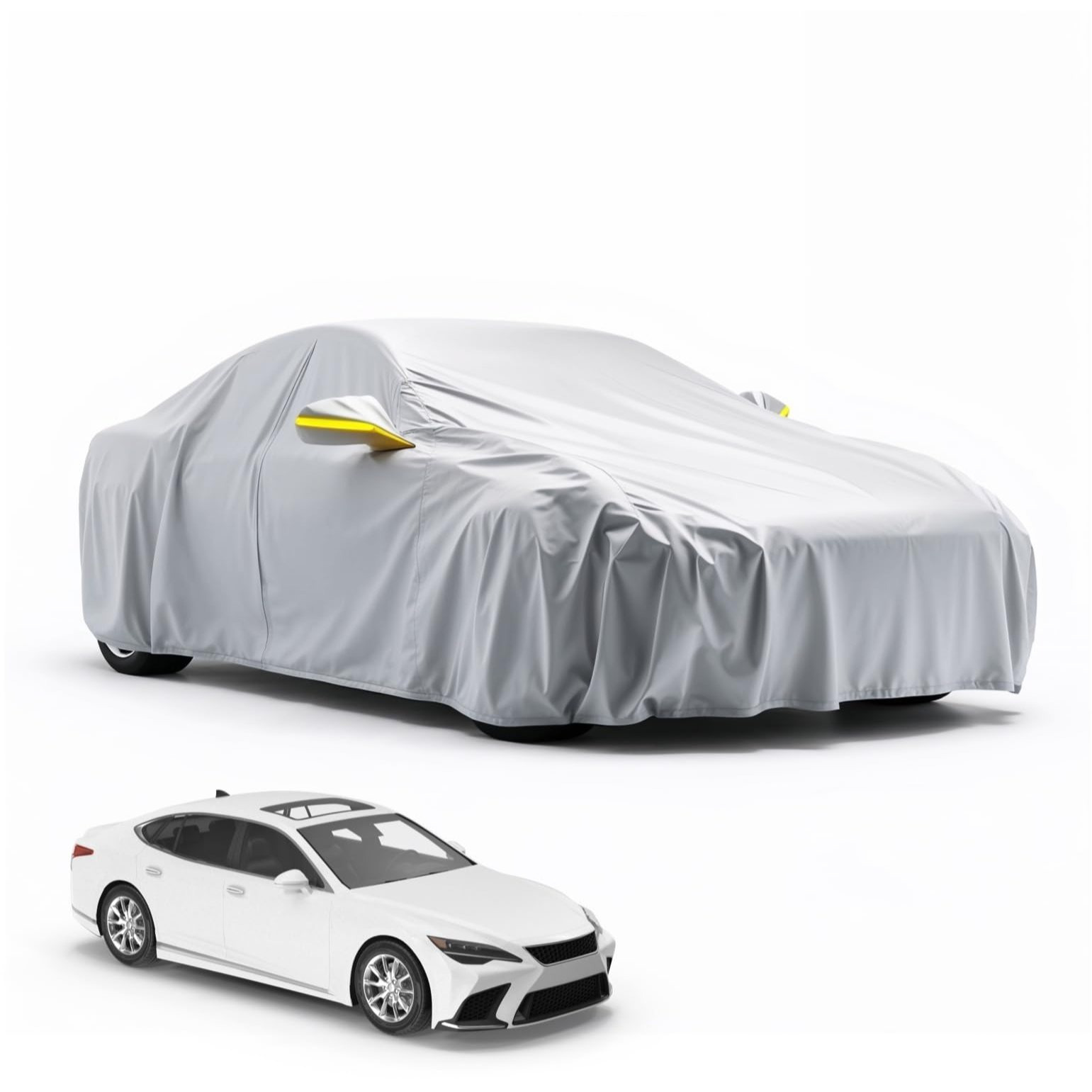 Tk Autoplane Cover - Car Cover Silver (1pc), Reflective Strips / Anti-scratch View / Integrated Entrance Door
