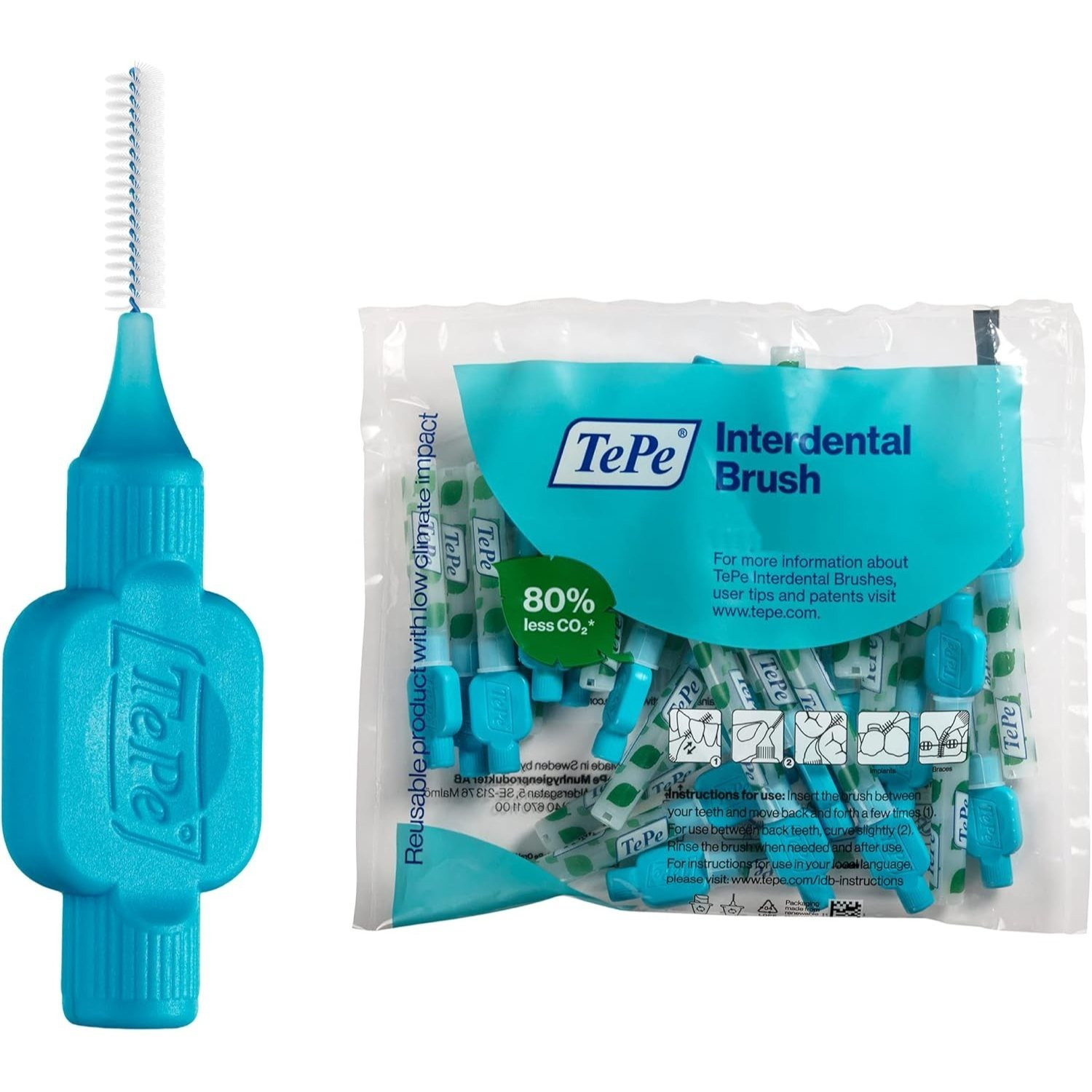 tepe original interdental brush 0 6   pack of 25 brushes   cleaning brushes for teeth gums gum care braces implant cleaning