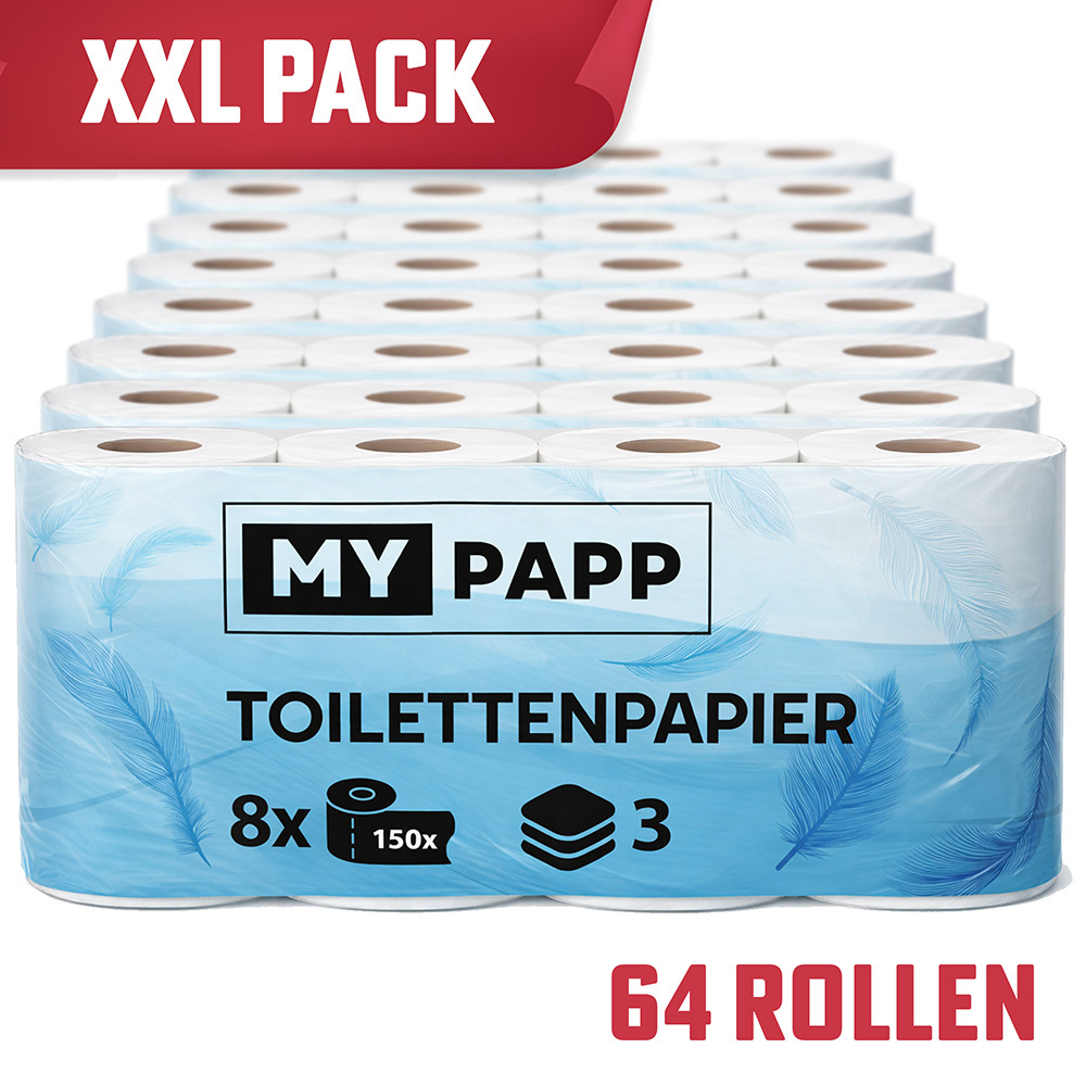64 rolls toilet paper mypapp 3 ply 150 sheets per roll 9600 sheets     high quality cellulose suitable for camping large packaging convenient to carry kitchen and bathroom quickly
