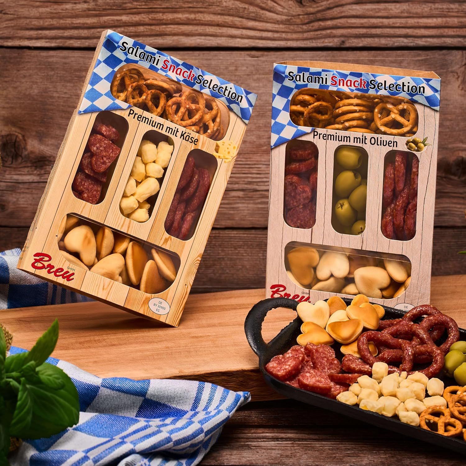 Image of Wurstbaron® Salami Snack Selection Premium Set - Salami, Olive, Cheese, Pretzels