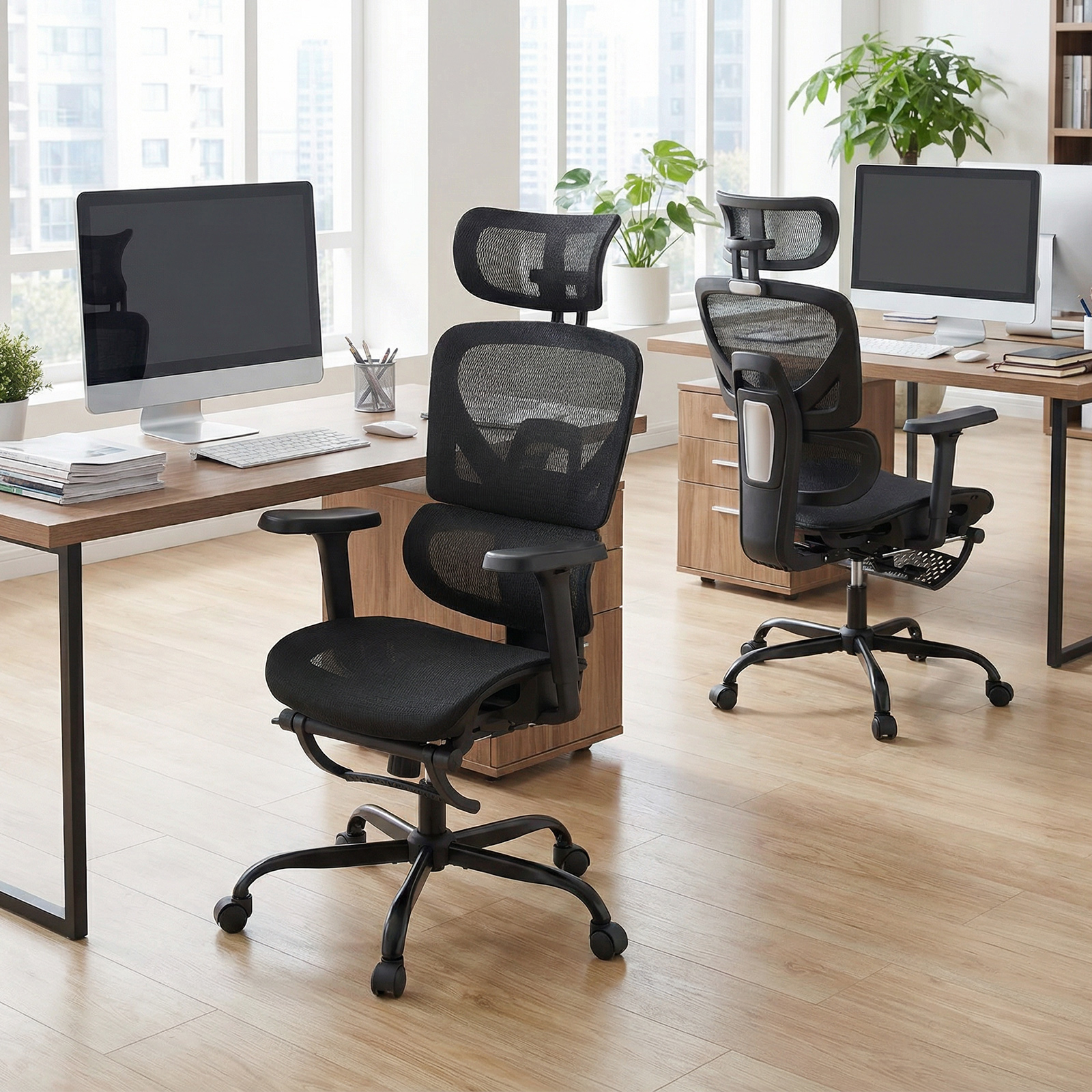 Ergonomic Office Chair, Swivel Chair With Adjustable Backrest, Headrest And Armrests, Office Chair With Casters