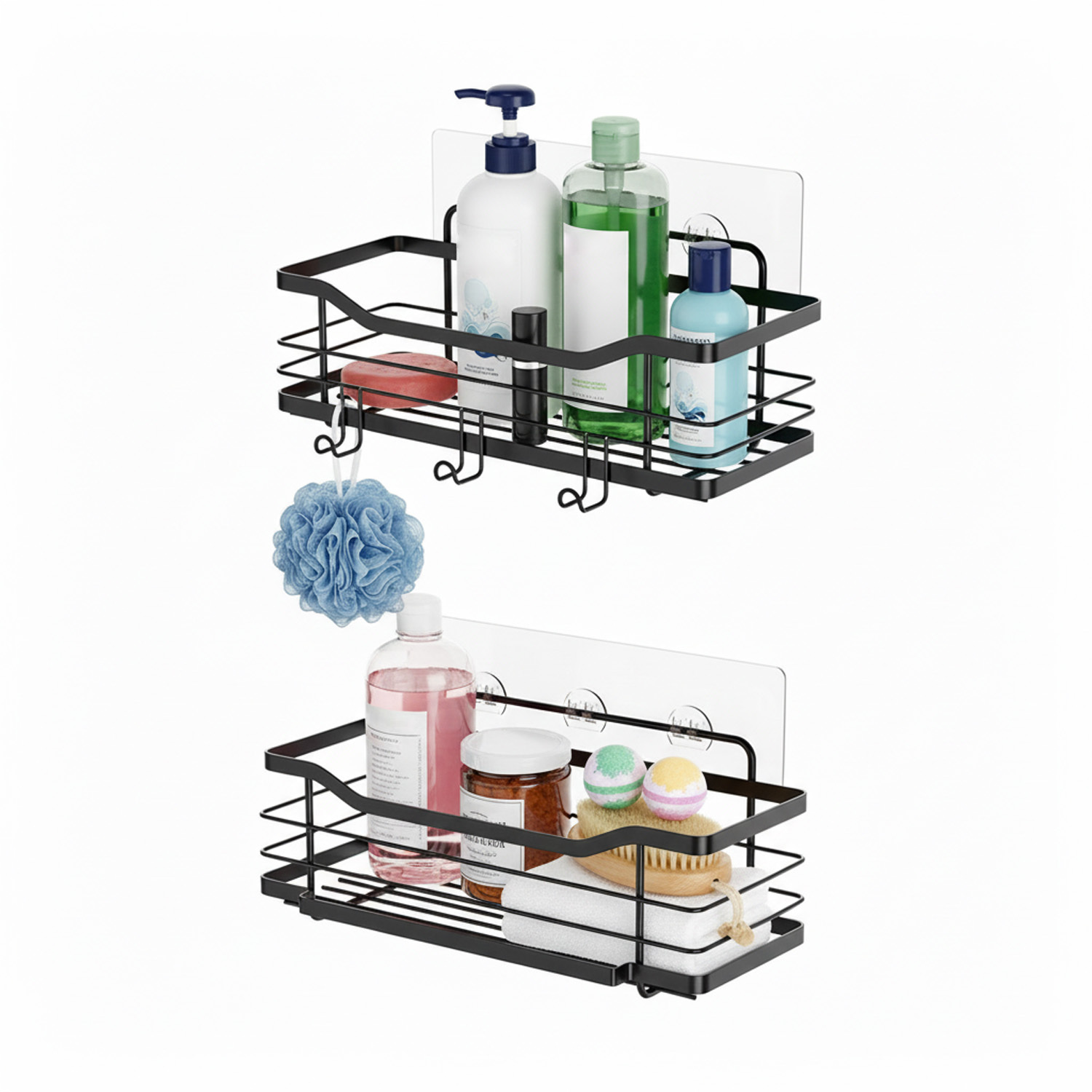 TEMU 2 Adhesive Wall Shelves In Black Steel For Bathroom And Kitchen