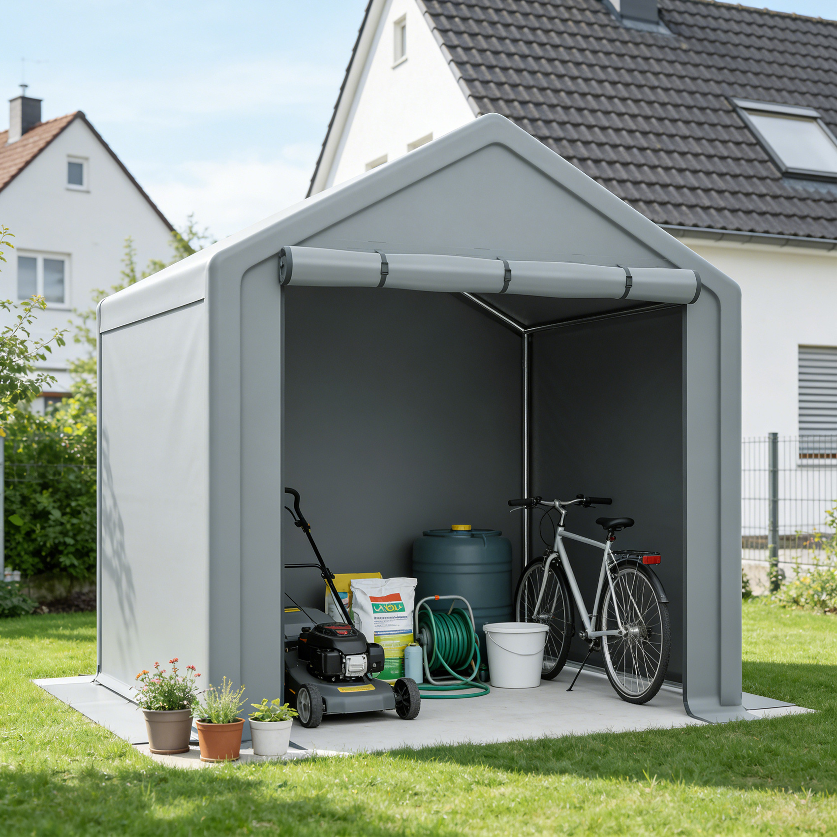 E-shop Tragbares Garagenzelt, 170 x 190 x 200 cm, Fahrradgarage für Werkzeuge, Fahrräder und Motorräder，Aufbewahrungszelt, Werkzeugschuppen,