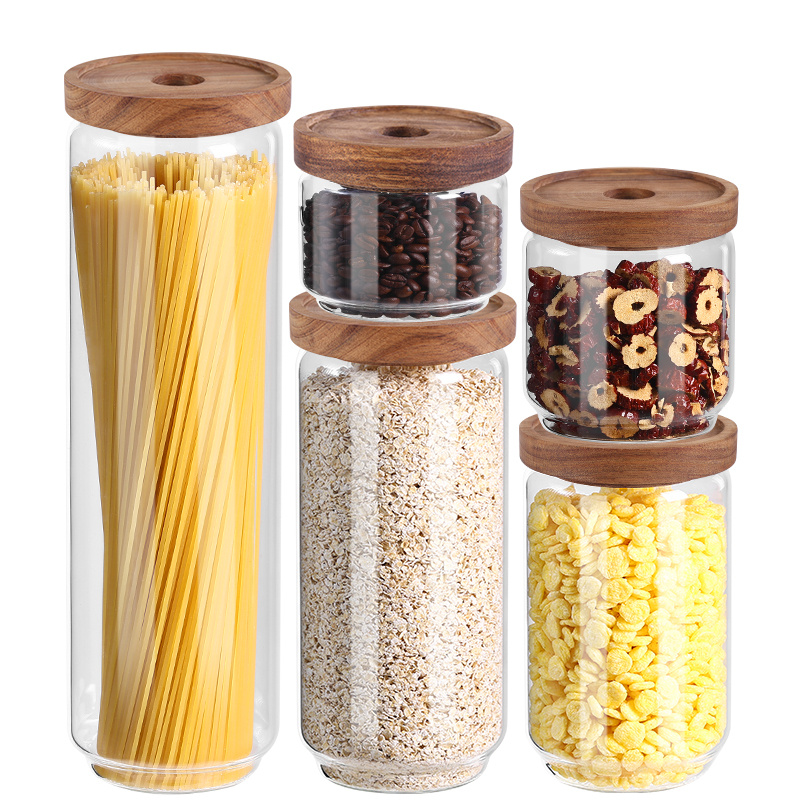 E-shop 5 Stück Gewürzglas, Holzdeckel Gewürzglas-Set, Aufbewahrungsglas, Gewürzspender mit Deckel, Gewürzbehälter, Gewürzmanager Lagerung für Gewürze,