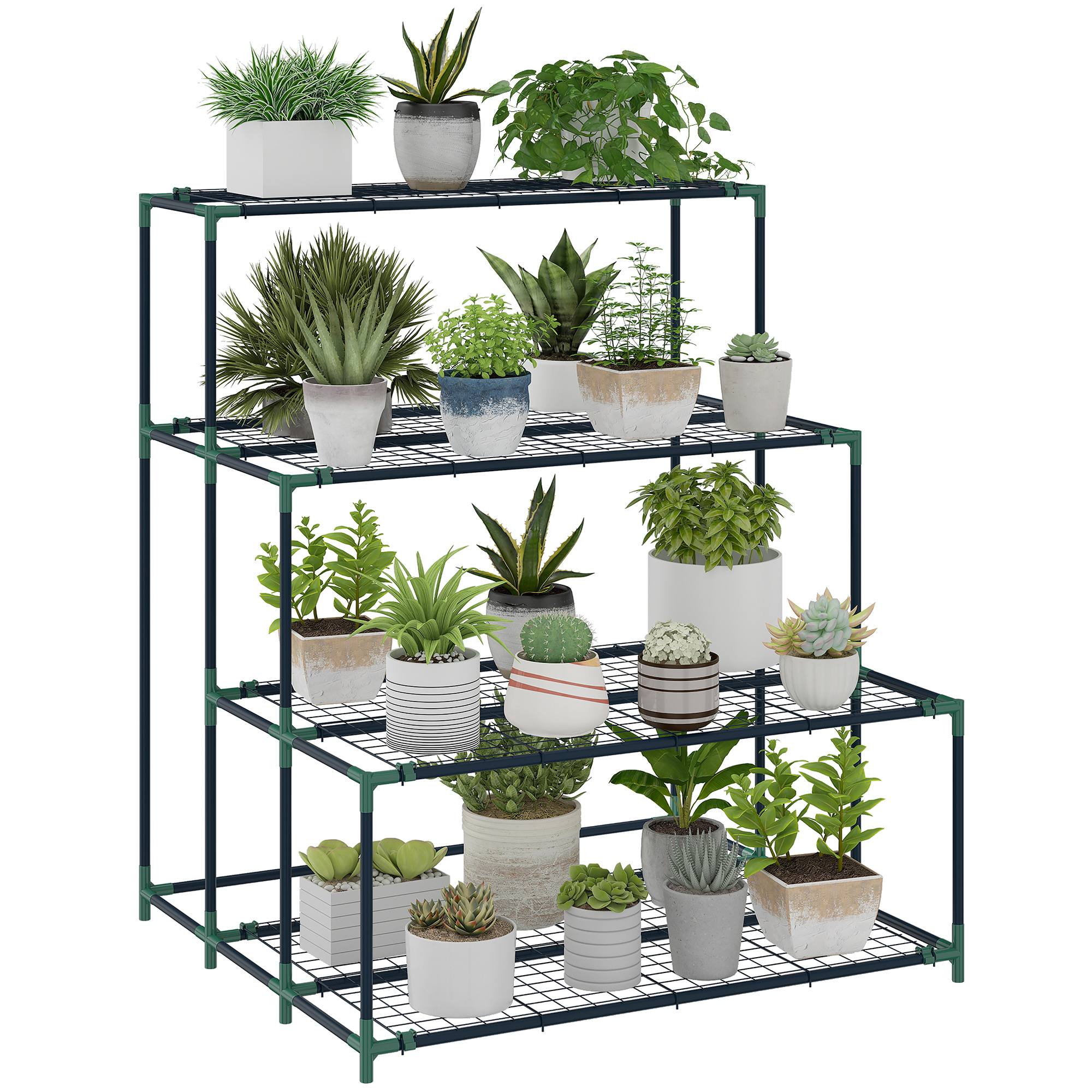 TEMU Outsunny Soporte para Plantas de 4 Niveles, Estantería para Plantas de Acero, Diseño en Escalera, Soporte para Macetas para Interior y Exterior,
