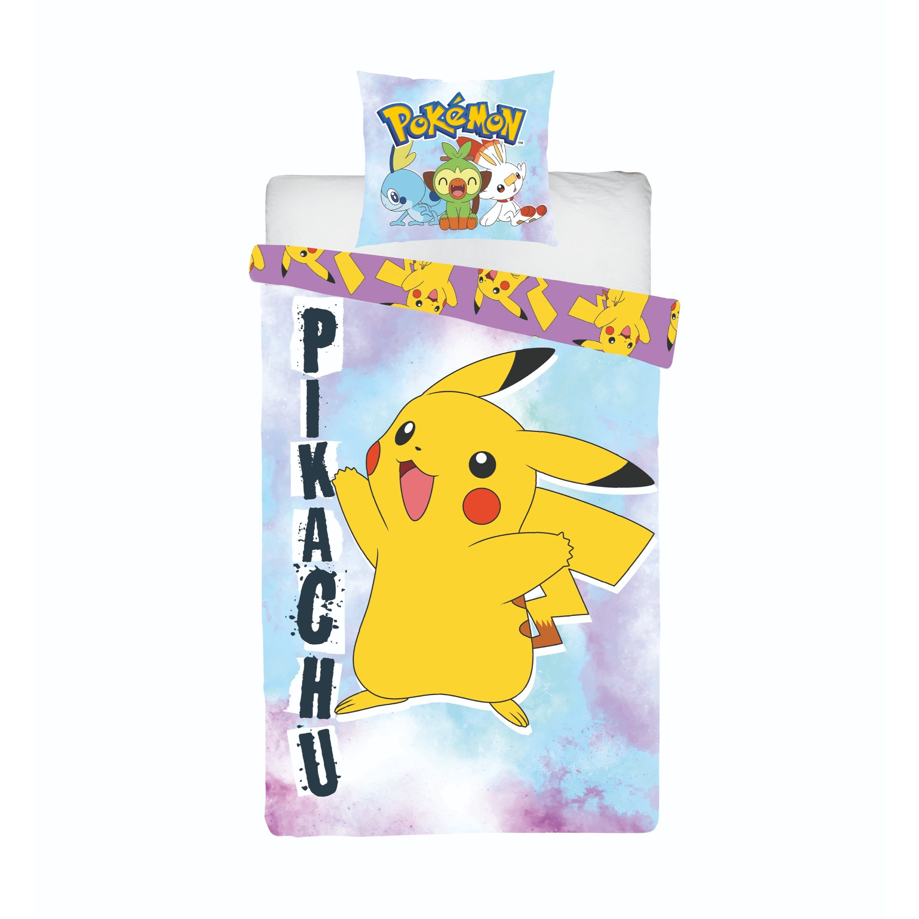 Image of Pokémon Kids' Bedding Set For Single Bed, Pikachu Design, 2-piece Set: Reversible Duvet Cover 140x200 Cm And Pillowcase 63x63 Cm