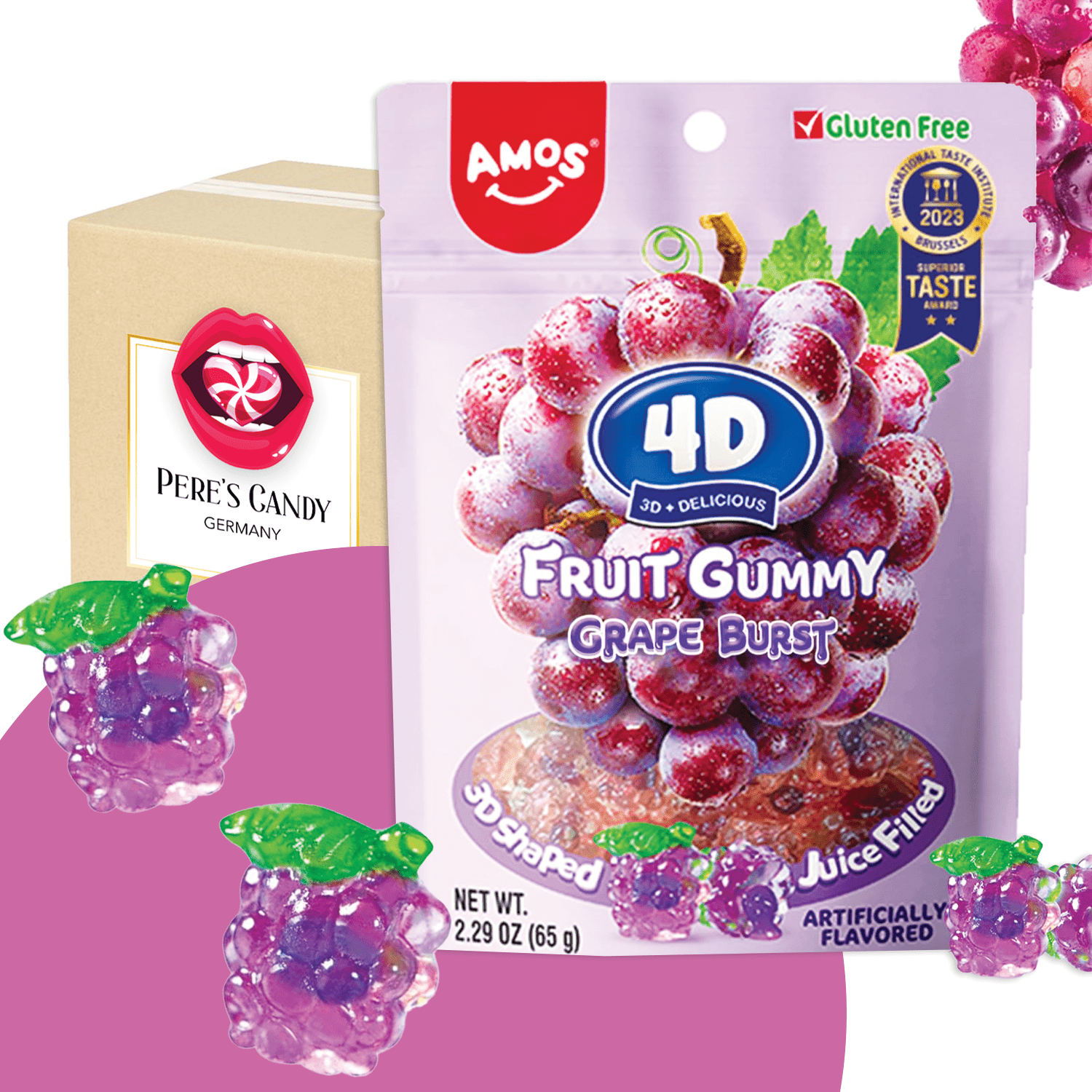 E-shop Amos 4D Saftige Trauben-Gummibärchen 65g