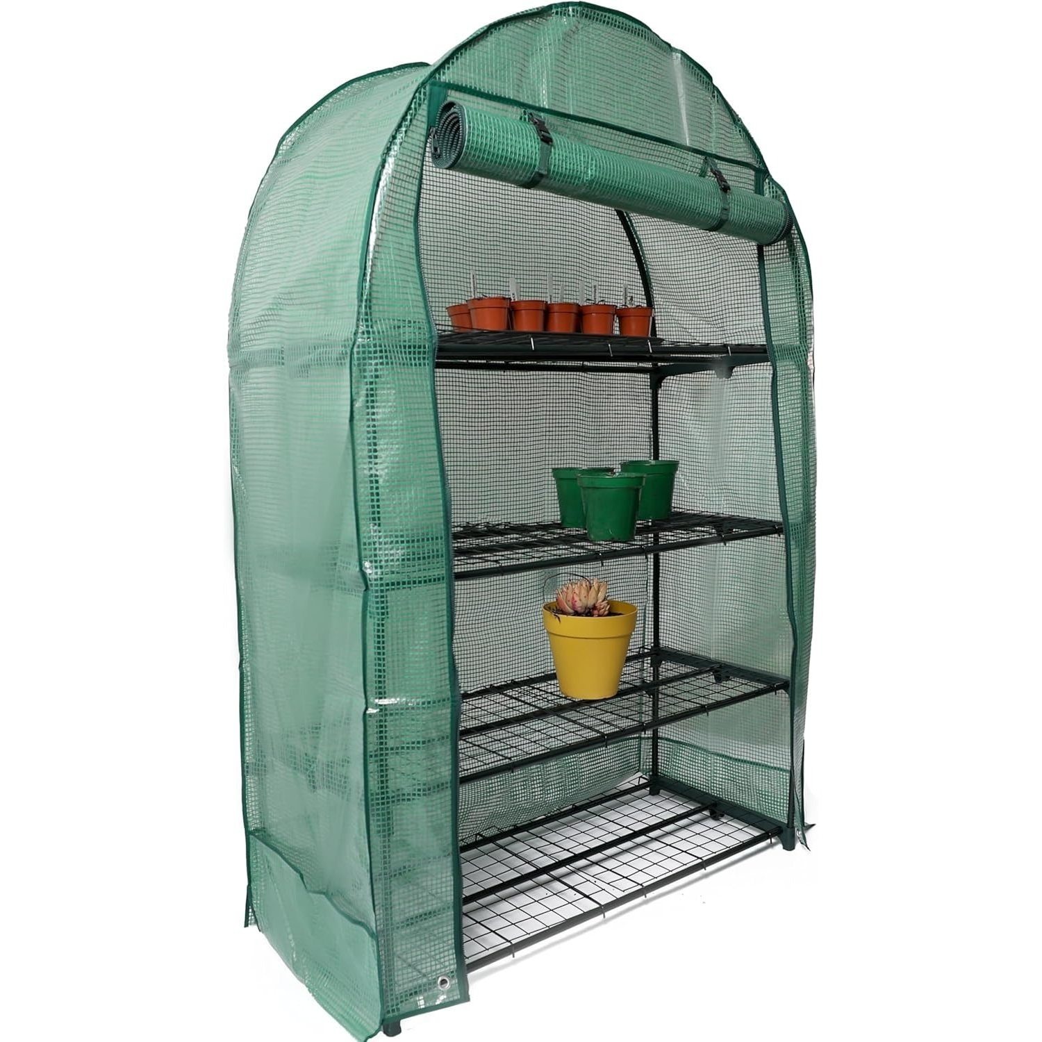 TEMU 4 Tier Wide Greenhouse With Frame And Cover Bigger Than Small Greenhouse For The Garden, Roll Up Zip Panel Door For Outdoors, Patio And Backyard