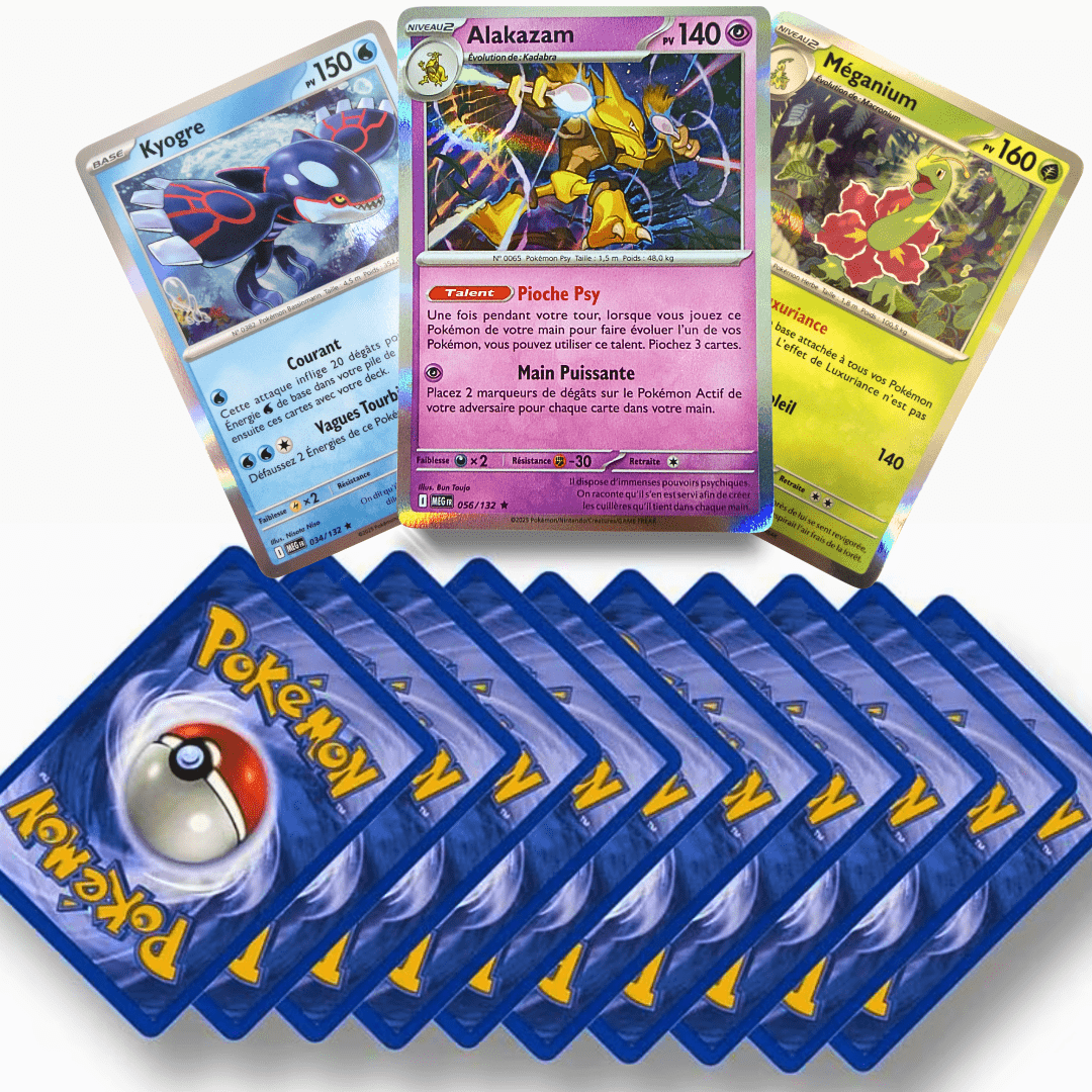 TEMU 20 Cartes Pokémon 100% brillantes holographiques ou reverse - Lot de 20 cartes officielles dont