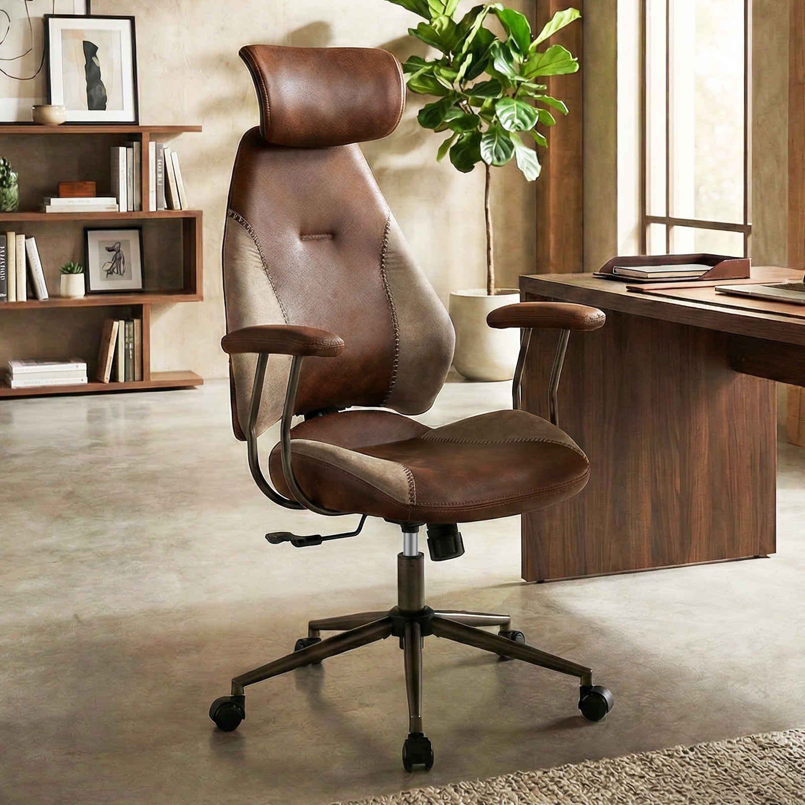 Ergonomic Office Chair, Suede Fabric Computer Desk Chair With 2d Headrest, Rocking Backrest And Wheels