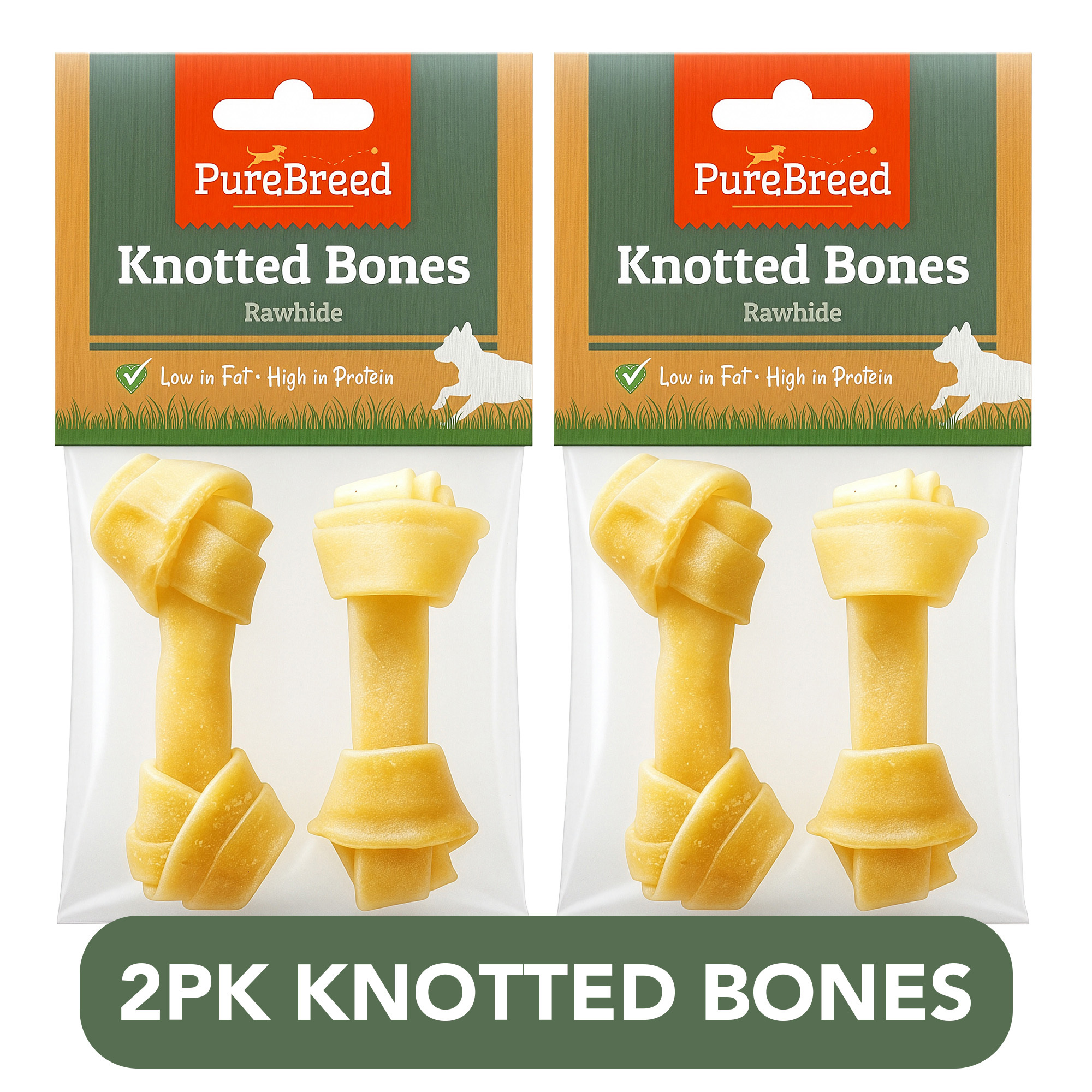 TEMU Pure Breed 2 Pack Knotted Rawhide Dog Chew Bones | Long Lasting Dog Chew Treats | High Protein Dog Snacks | Puppy & Adult Dog Chew Bones For