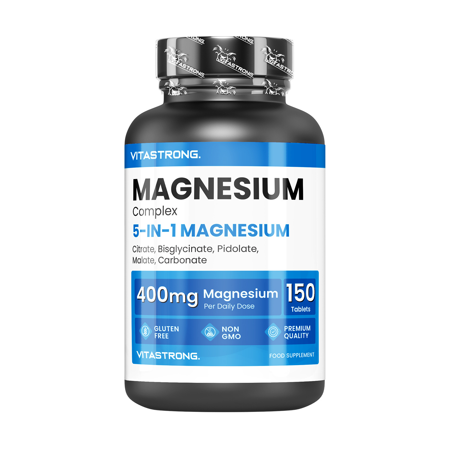 TEMU Magnesio Completo Vitastrong, Compresse 400 mg per Dose, 5 Fonti di Magnesio: Bisglicinato, Citrato, Malato, Pidolato, Carbonato, Integratore