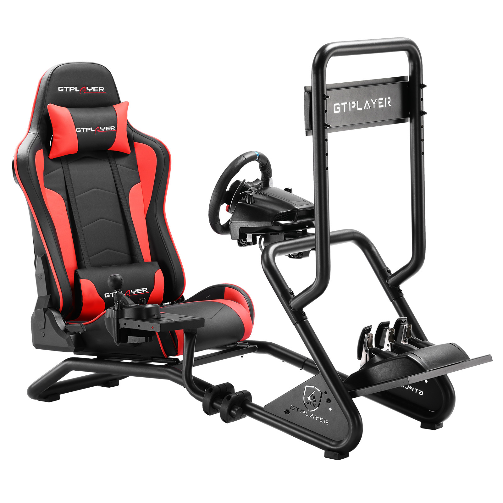 Image of Simulator Cockpit, Racing Simulator Steering Wheel Stand With Monitor Mount, Adjustable Steering Wheel Holder, Gear Shift Holder, And Foot Pedals