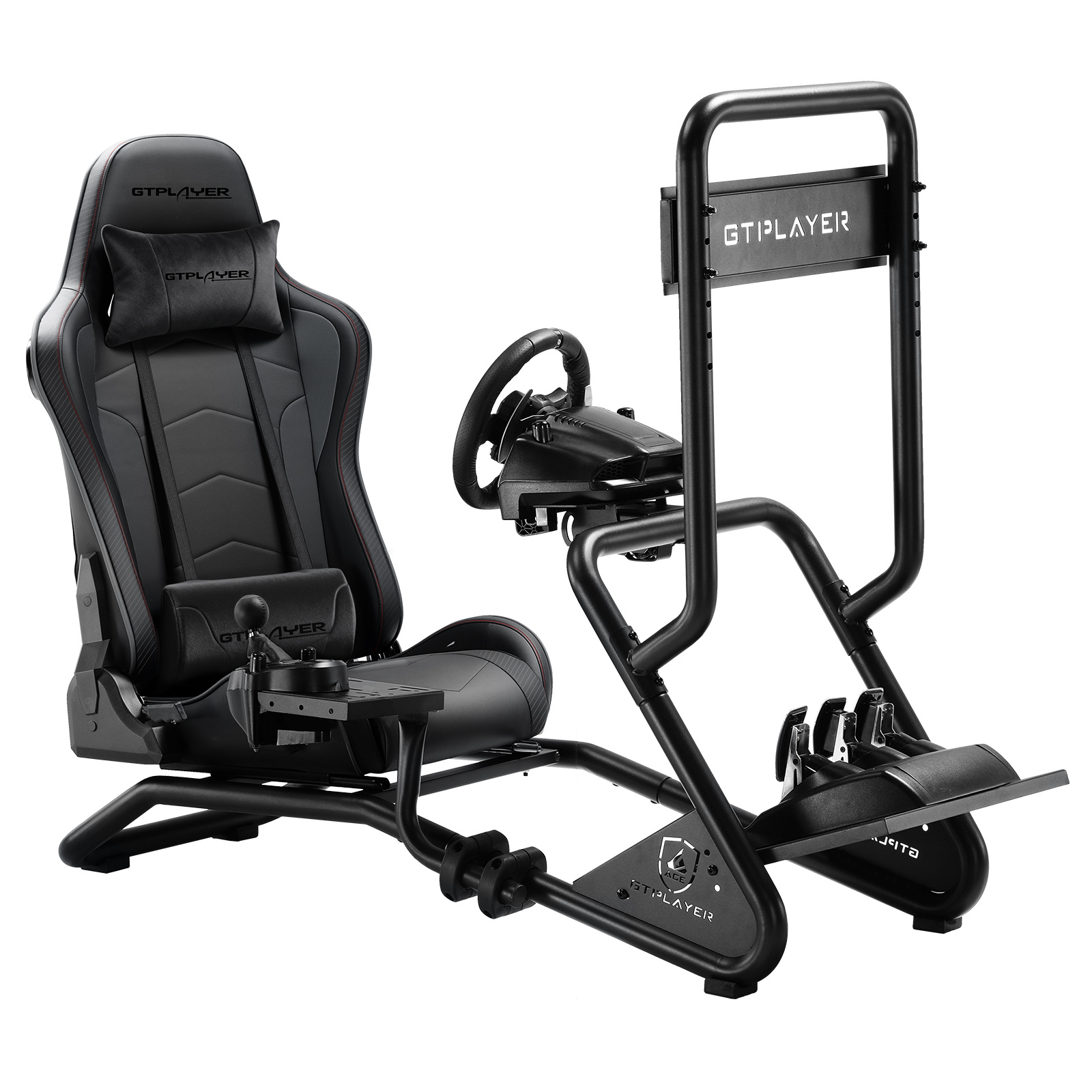 Simulator Cockpit, Racing Simulator Steering Wheel Stand With Monitor Mount, Adjustable Steering Wheel Holder, Gear Shift Holder, And Foot Pedals