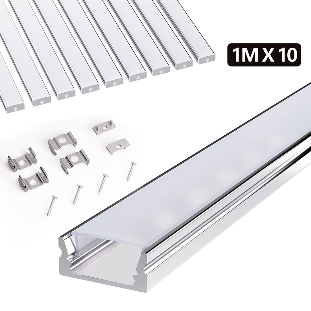 E-shop 10-teiliges 1m LED-Kanalsystem, rechteckiger dreieckiger Lichtschlitz, Aluminiumprofil für Barriereleuchten mit opaler Linsenabdeckung,