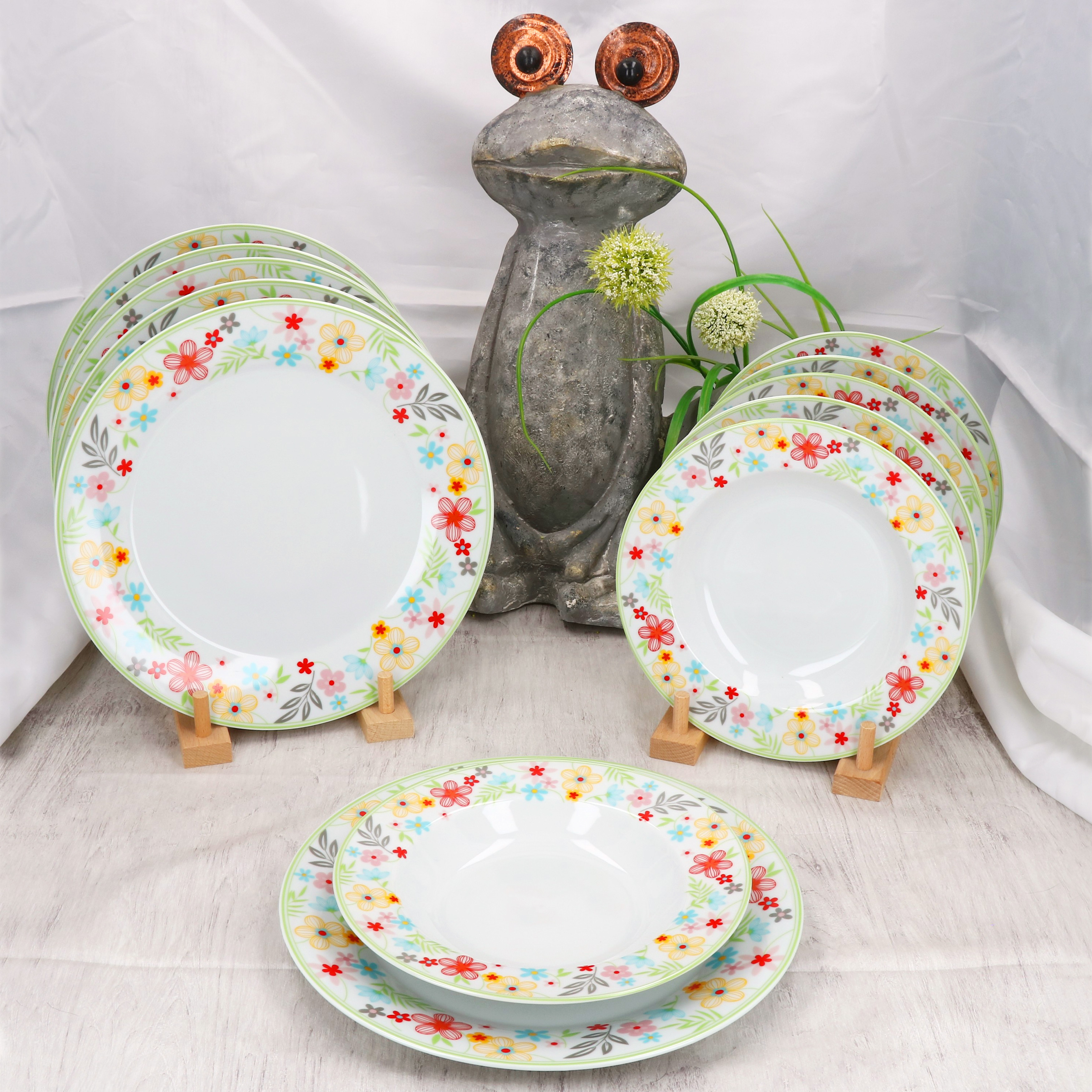 12-piece Dinnerware Set, Floral Porcelain , For 6 People, Dinner Plates And Soup Bowls