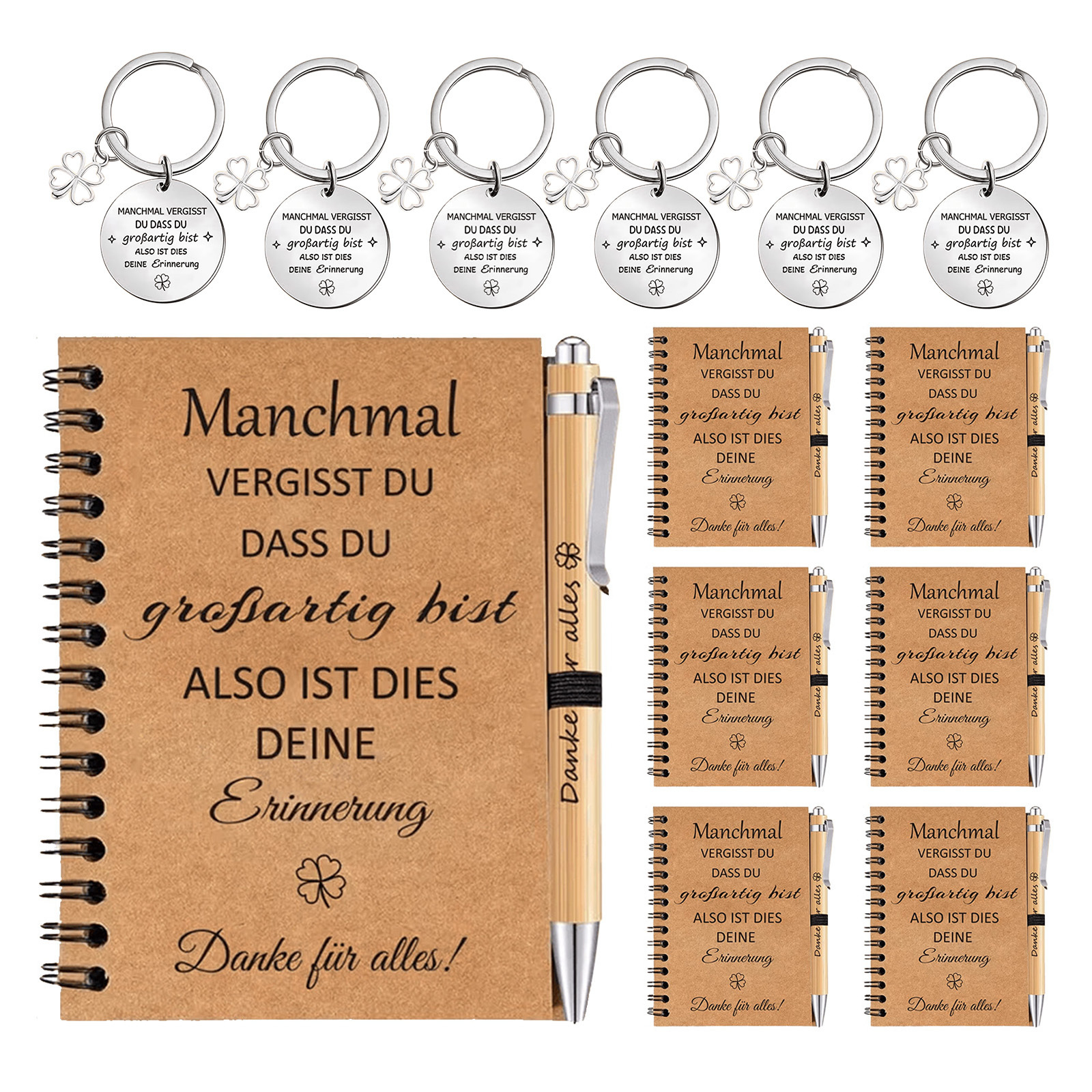 E-shop Partydekorationen & Zubehör-Motivationsgeschenk für Kollegen – Set mit 6 Notizbüchern, 6 Schlüsselanhängern und 6 Stiften-Incentives Supplies