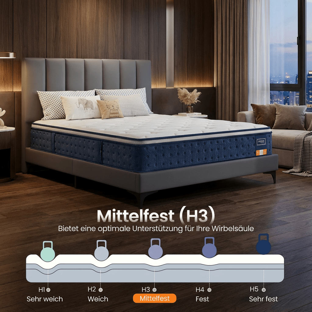Core Mattress, Ergonomic 7-zone Mattress, H3 Medium-firm - Gel-memory Foam, For Side Sleepers & Back Pain, Motion Isolation, Breathable Blue Cover