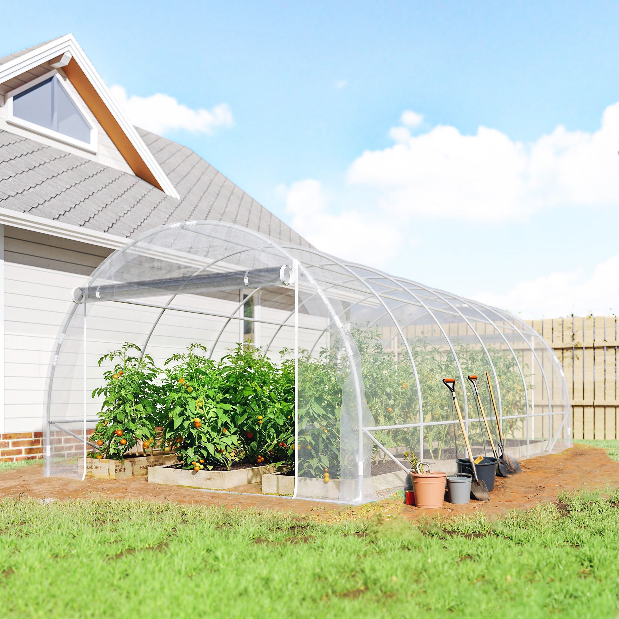 TEMU Invernadero de Exterior 6x3x2 m, Invernadero de con 2 Puertas Enrollables, de Acero Galvanizado y Cubierta de PE 150g/m², Anti-UV, Impermeable,