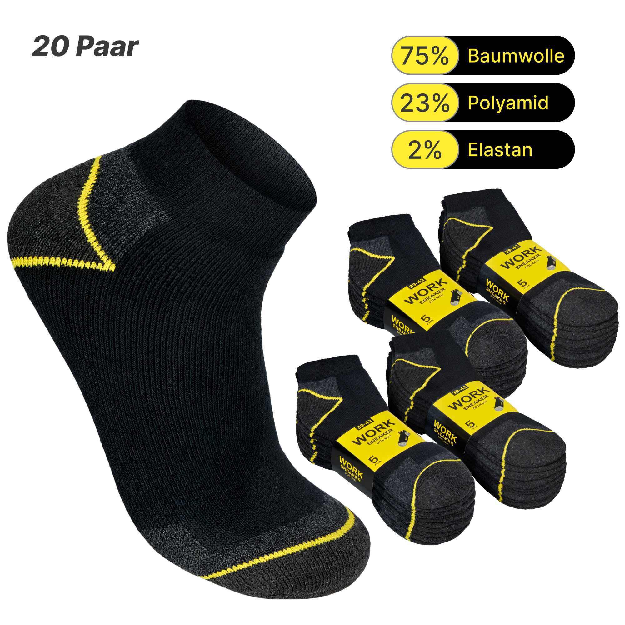 Work Sneaker Men's Work Socks (20 Pairs) Cotton In Large Xl