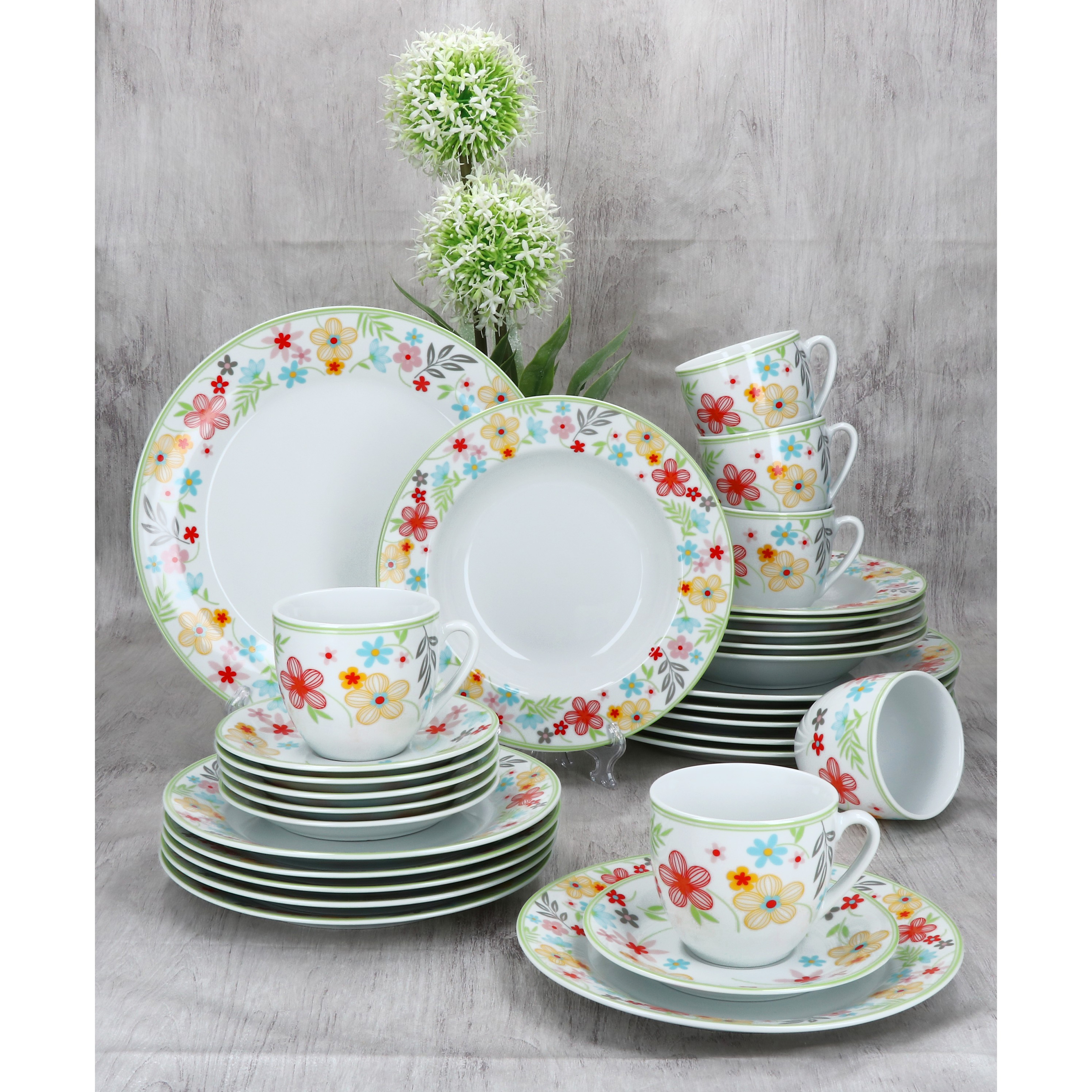 30-piece Combination Service, Floral Porcelain For 6 , Including Cups, Saucers, And Plates