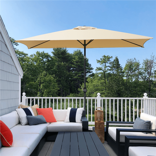 Artikelbild sonnenschirm mit kurbel rechteckiger terrassenschirm mit 6 stabilen metallstreben & knopfdruck flexible neigungsverstellung gartenschirm für sonnenschutz für balkon/terrasse/markt/garten