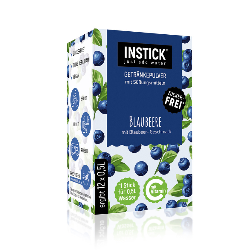 Instick Blueberry - Low-calorie Beverage Powder - Instant Powder - Sugar-free - For 12 X 0.5 L