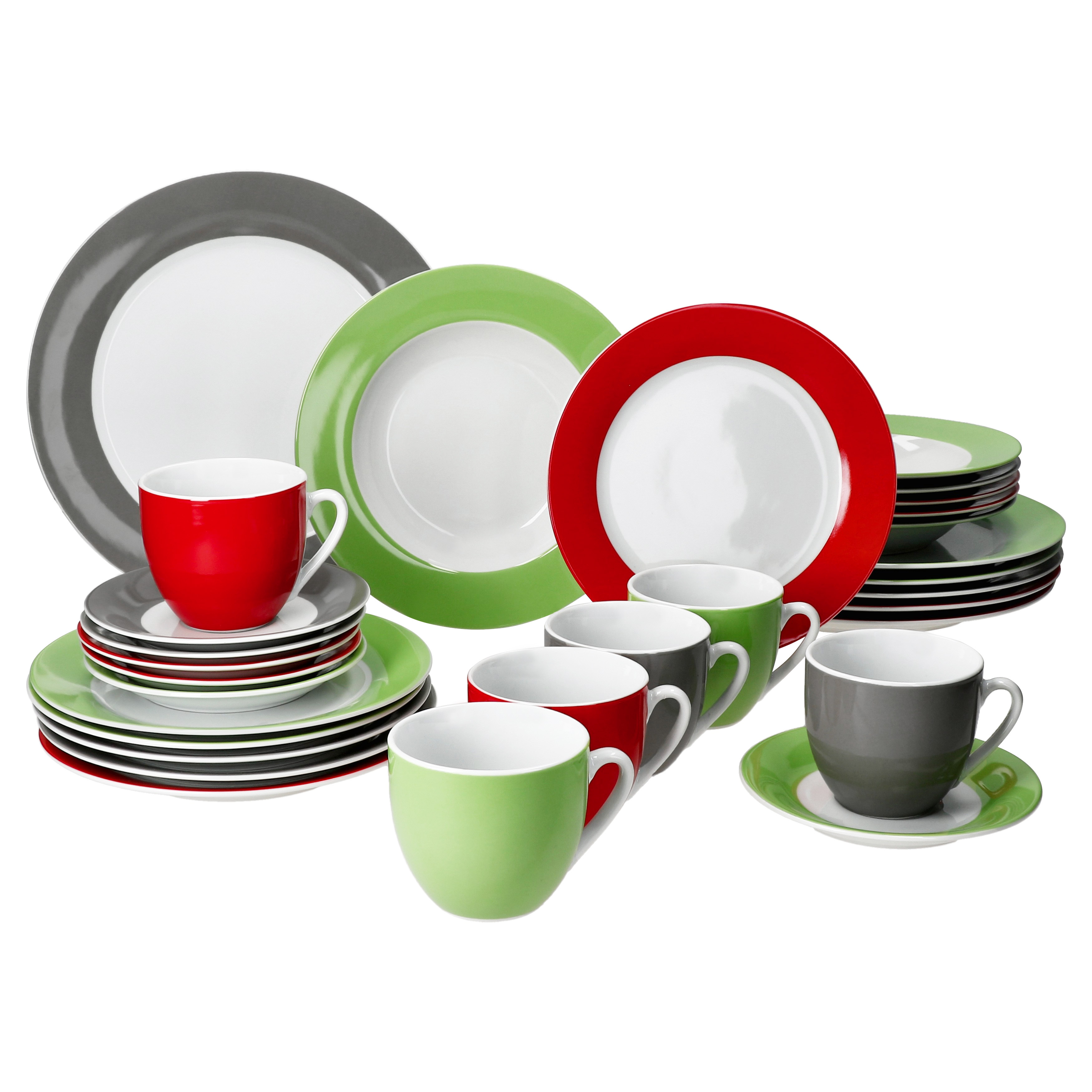 30-piece Combination Service Trio For 6 People – Cups, Saucers, And Plates