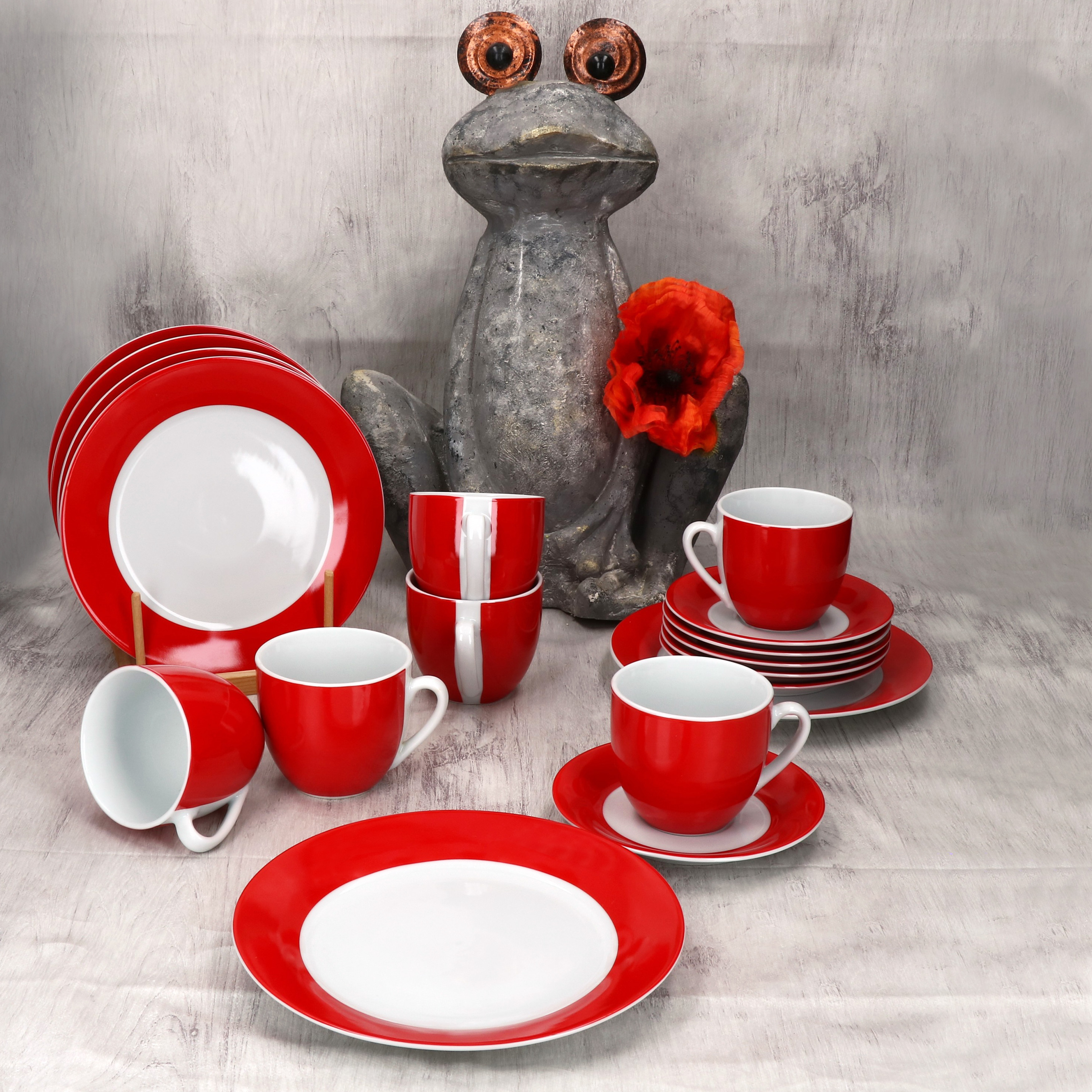 18pcs Red Porcelain 6 Cups Saucers Plates