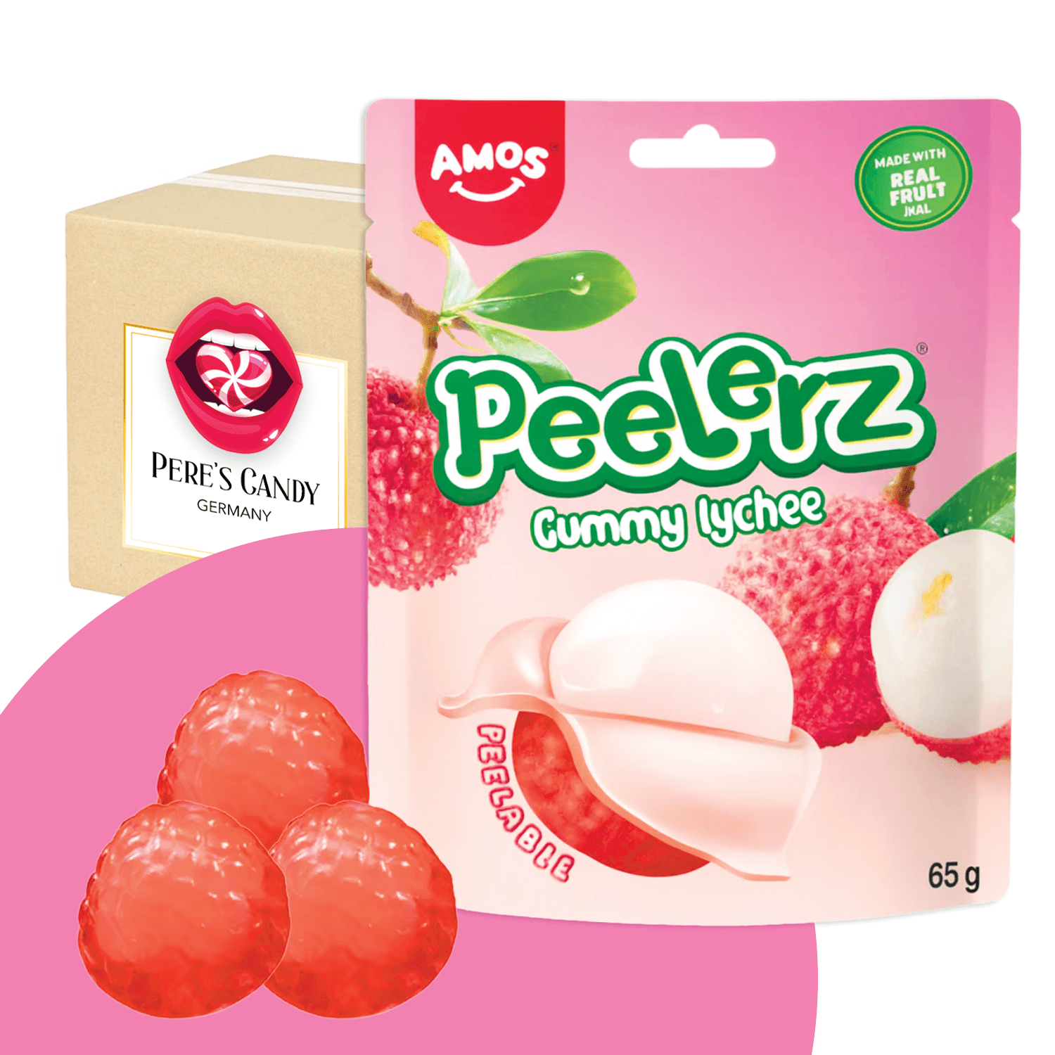 E-shop Amos Peelerz Gummigelen Lychee 65G