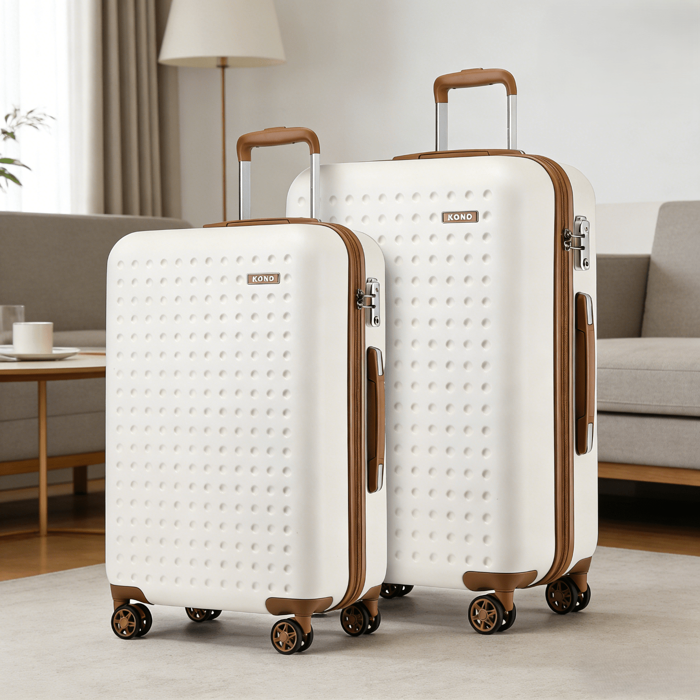 TEMU Set Of 2 Hardshell Suitcases 24/28 Inches With Multiple Color Options, Made Of Durable Abs+pc Material, Stylish Dotted Design And For Security,