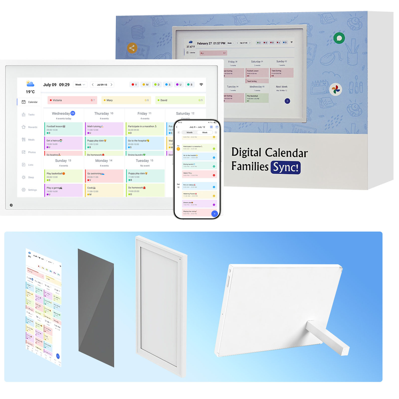 Image of Wifi Digital Calendar, 9.8 Inch Smart Touchscreen Interactive Display For Family Schedules Chore Chart, Meal Planner, To Do List, Organizing Your Wall & Desk Mountable