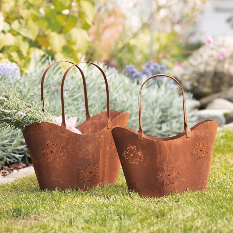 Image of 2x Metal Planters "pocket" With Rust Finish, Pocket-shaped Plant Pot, Planter, Outdoor Garden Decoration, Plant Pocket