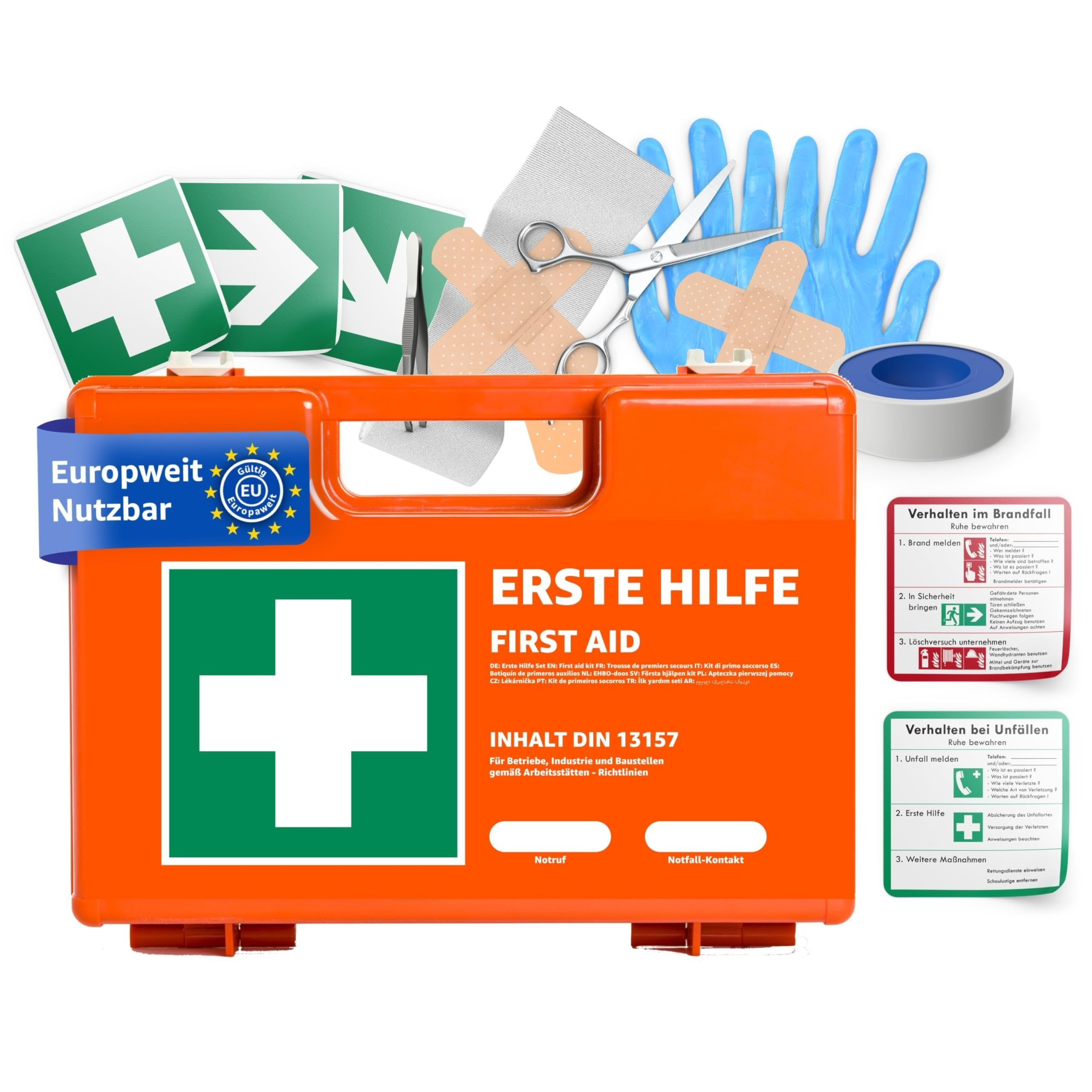 Kit Box - Case For Companies & Businesses - Bandage Box Orange With Sticker & Wall Mount