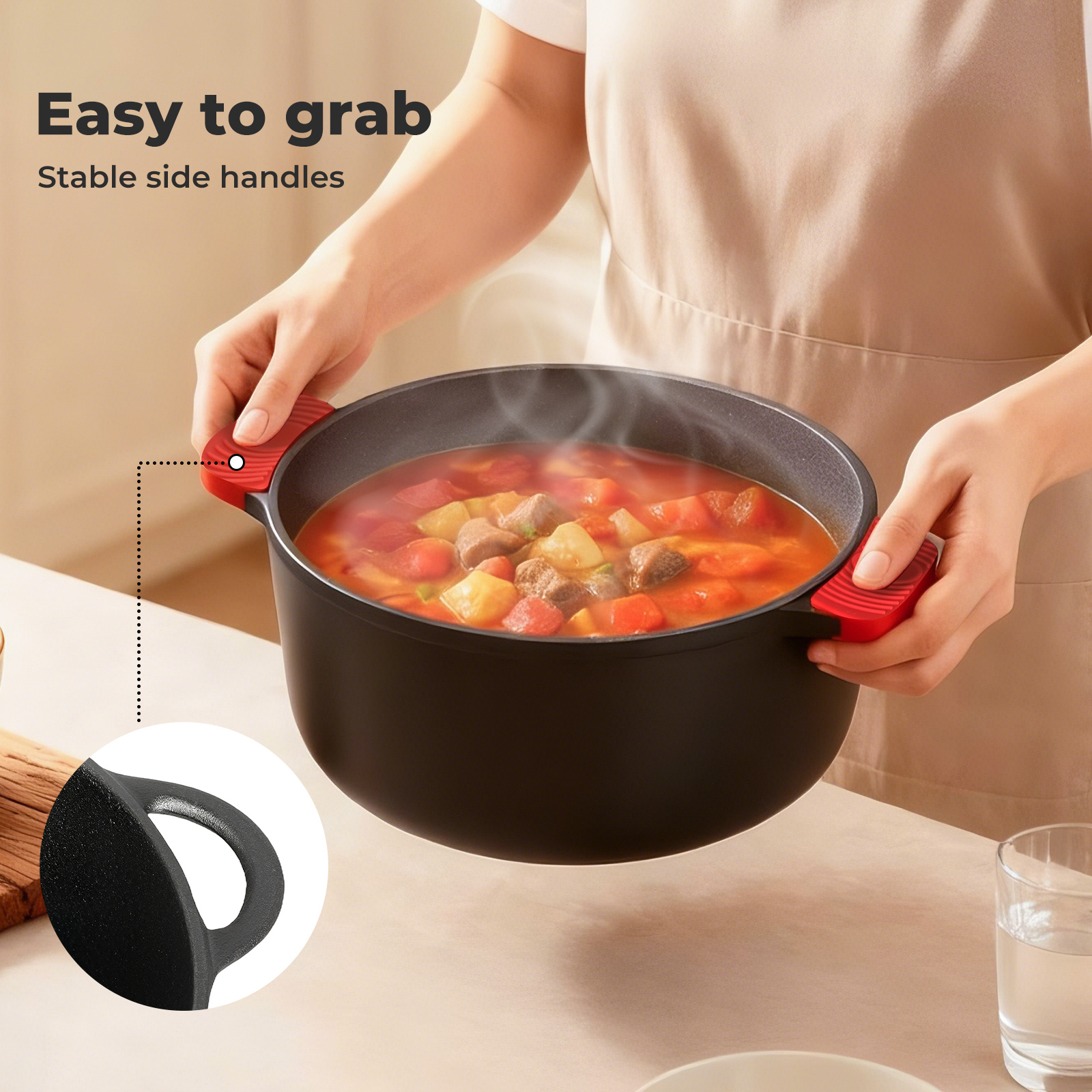6.6L Cast Iron Dutch Oven Casserole Pot with Lid