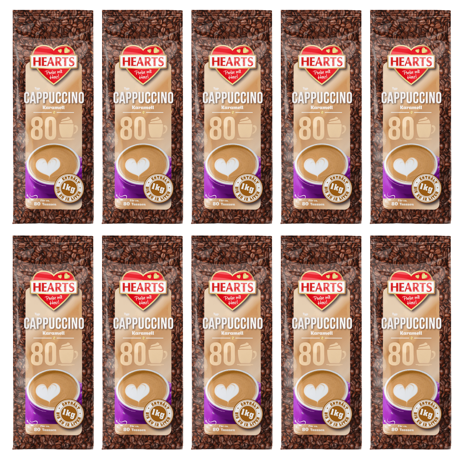 Image of Hearts Cappuccino Caramel 1kg - Approx. 80 Portions Up To 12 Liters Per Bag, Particularly Milky And Creamy