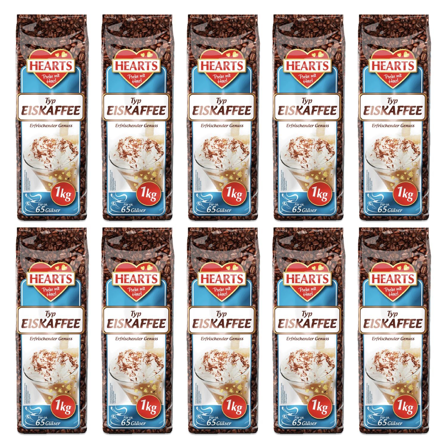 Image of Hearts Iced Coffee Powder 1kg Approx. 65 Cups/bags - Instant Bean Coffee, Ice Coffee As A Summer Drink, Caffeinated & Instant