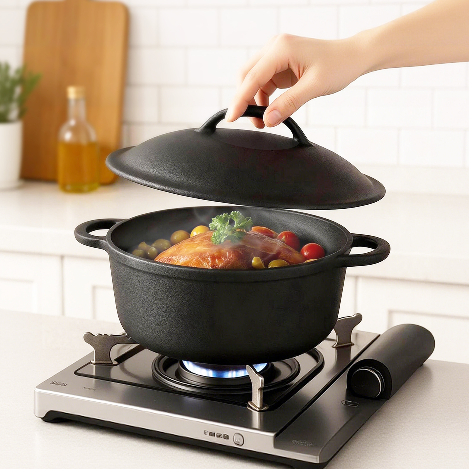 6.6L Cast Iron Dutch Oven Casserole Pot with Lid
