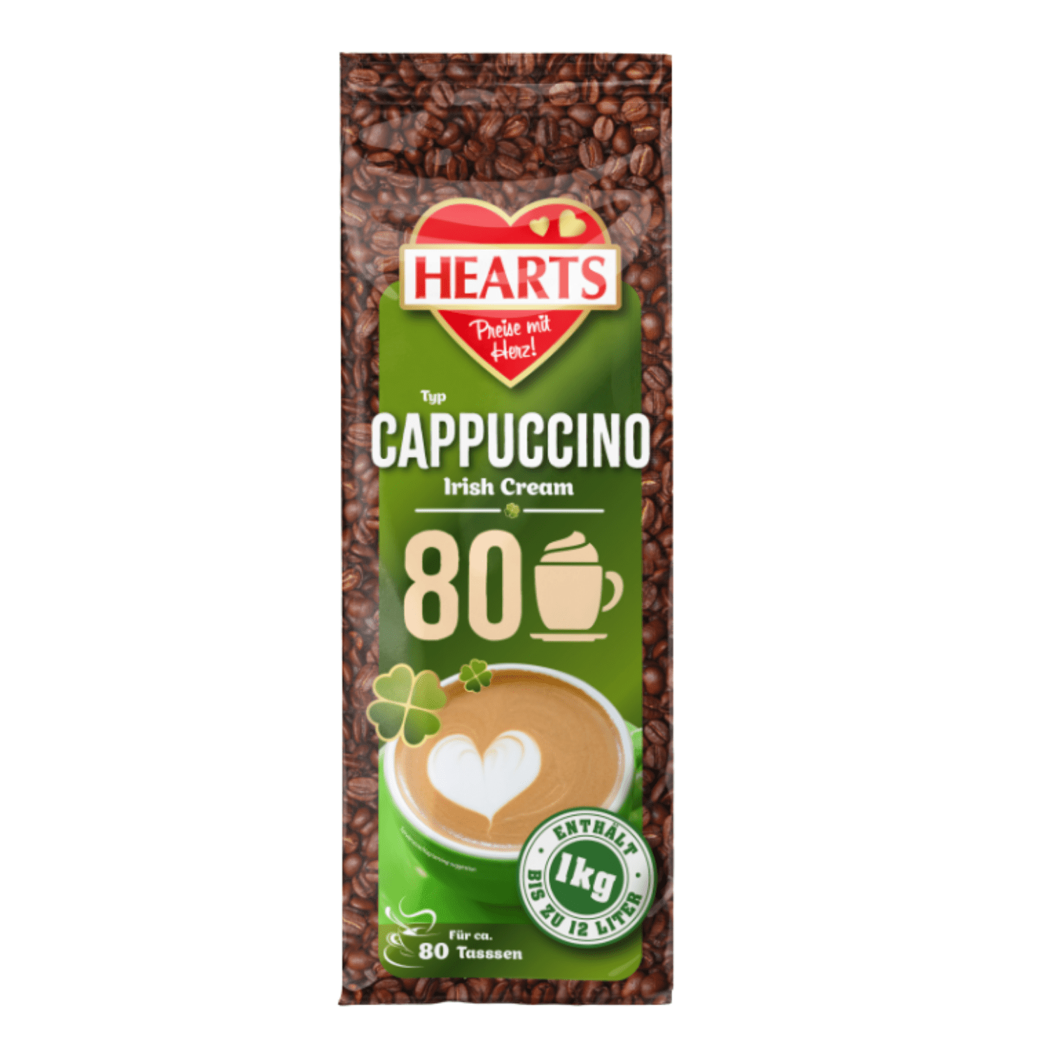 Hearts Cappuccino Irish Cream 1kg - Approx. 80 Portions Per Bag, Particularly Milky And Creamy