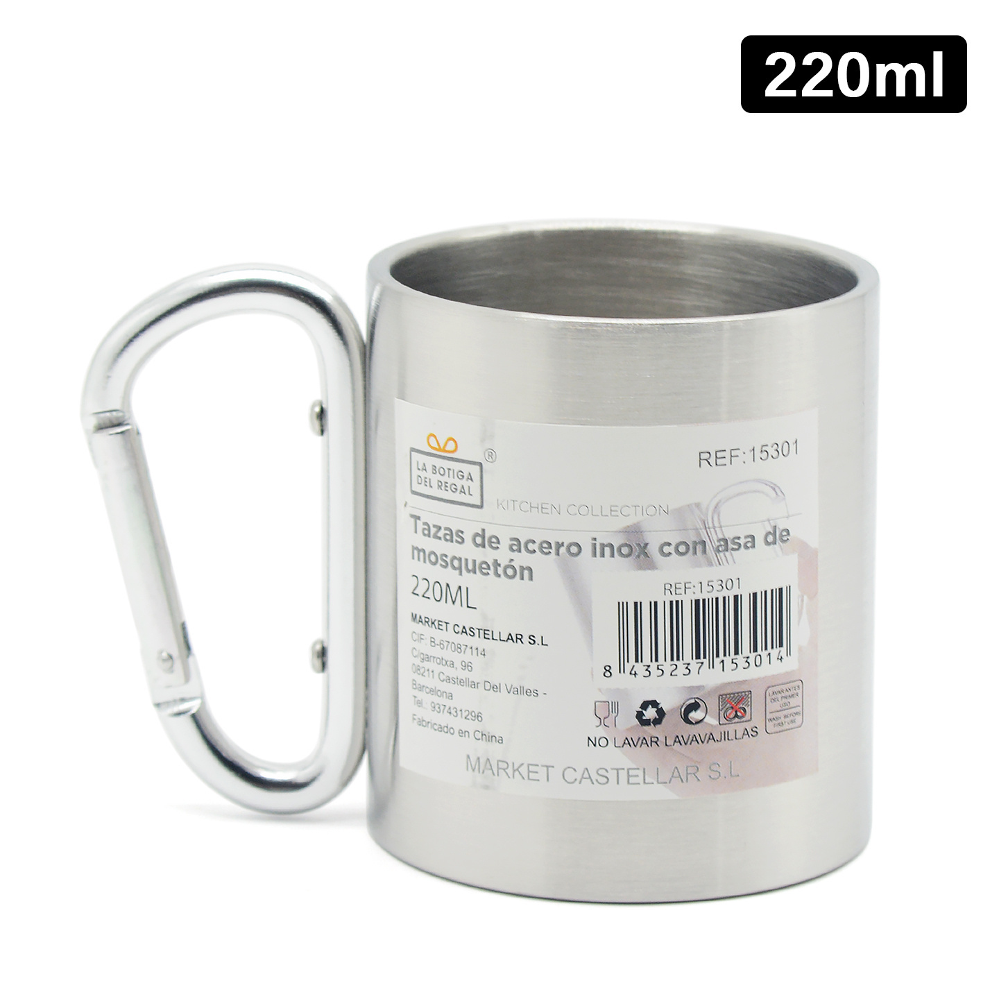 TEMU Taza de acero con Mosquetón para Camping / Taza de Viaje Resistente / Taza de Aluminio de 2 Tamaños / Taza Portátil para Exterior