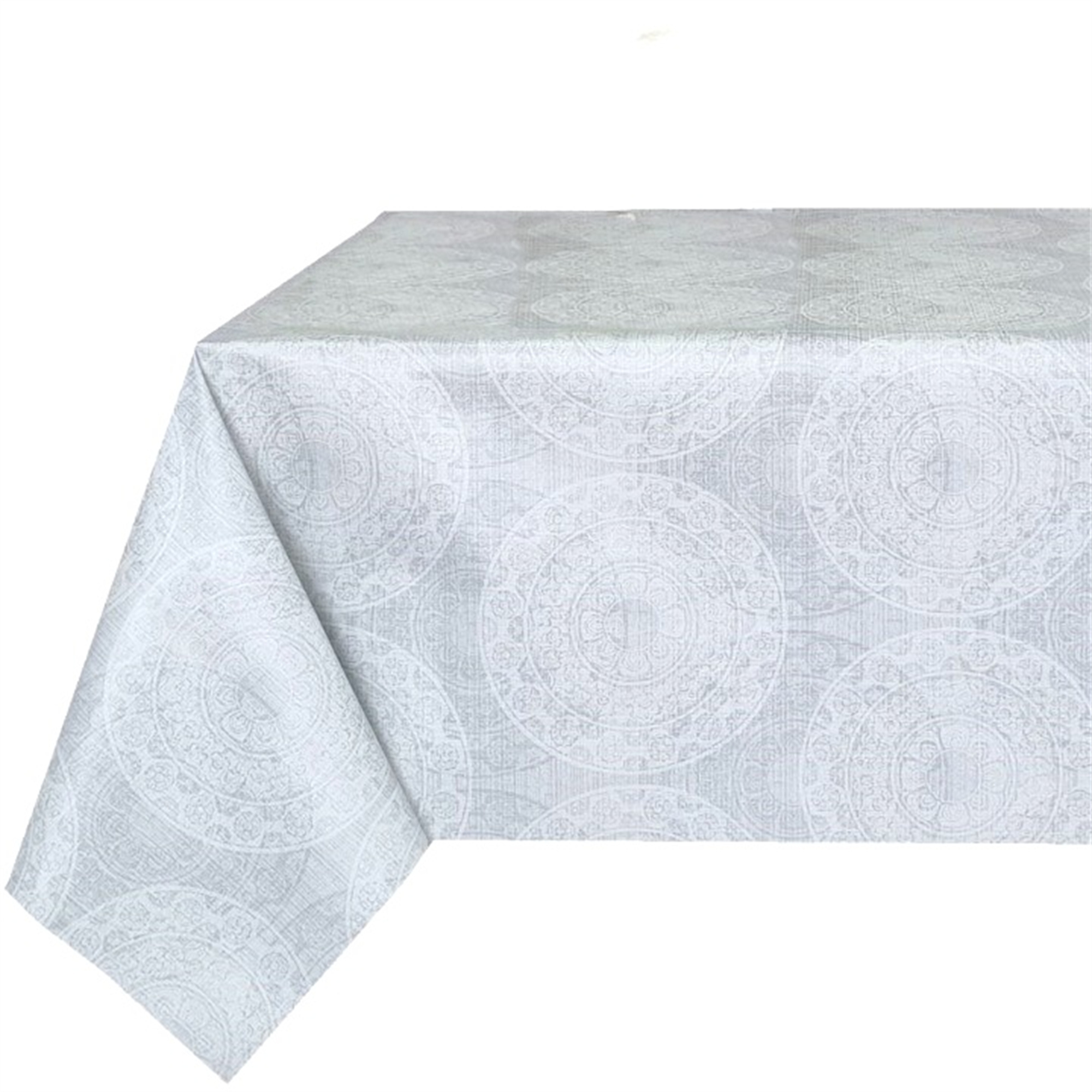 TEMU Mantel de PVC antimanchas e impermeable con diseño mandala en grises, ideal para cocina, comedor y
