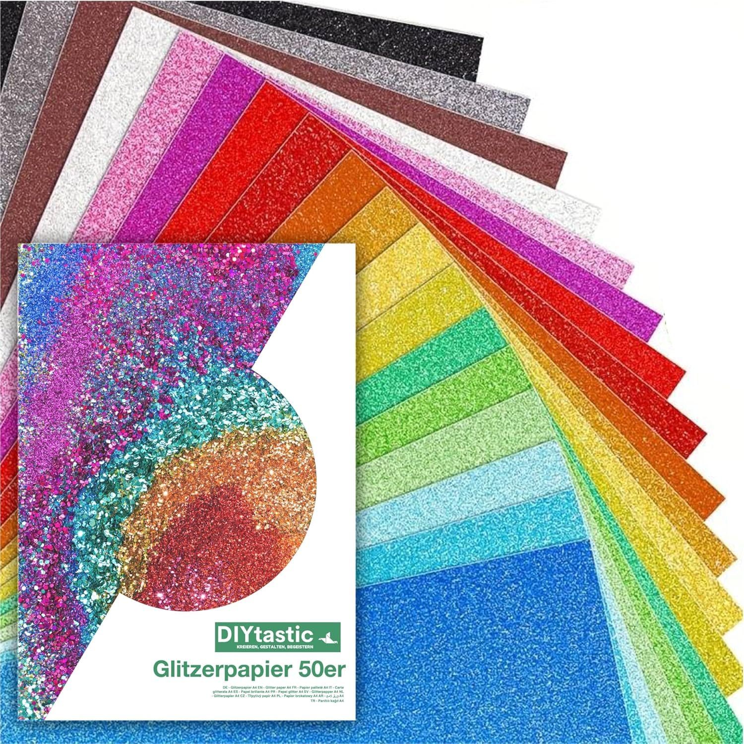 TEMU 50x Glitter Paper In A4: Colorful Glitter Paper With /m² - Ideal For Craft Work And Creative - Photo Cardboard And Printer Paper For Craft Paper