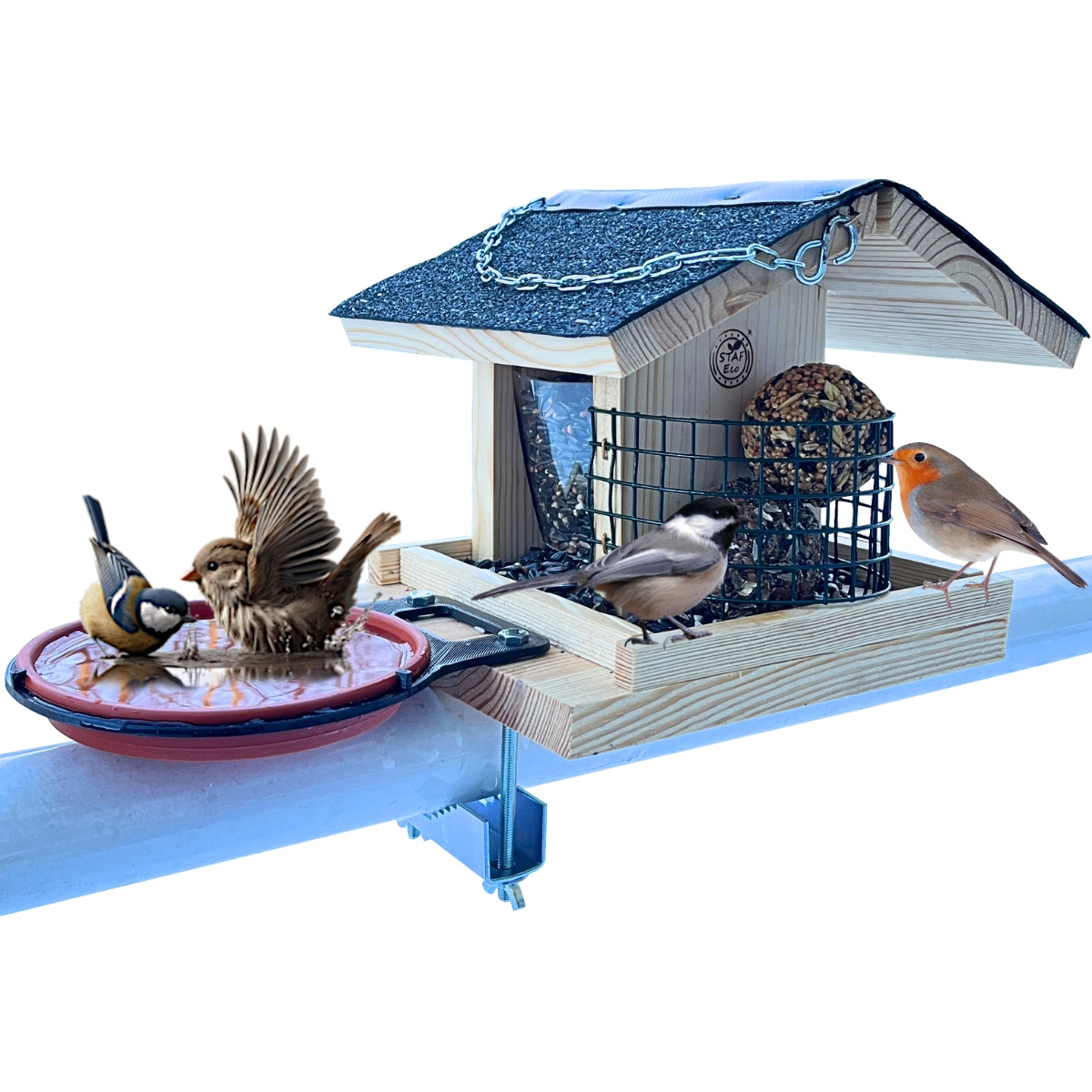 Image of Birdhouse Bird Feeder Balcony Bird Balcony Railing Impregnated, - For Balcony Or Branch, Feeder, Nesting Box For , Wild Bird Drinking Trough, 3in1