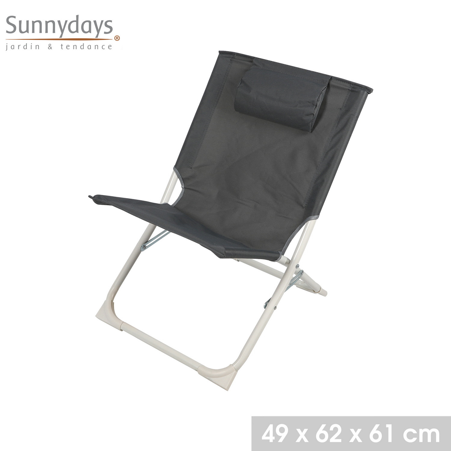 Image of Beach Chair 49 X 62 X 61 Cm Le Sun Lounger With Integrated Cushion, Foldable Backrest, Camping Chair, Beach Folding Chair, Angler Chair, Beach Recliner For Camping, Beach, Fishing, And More