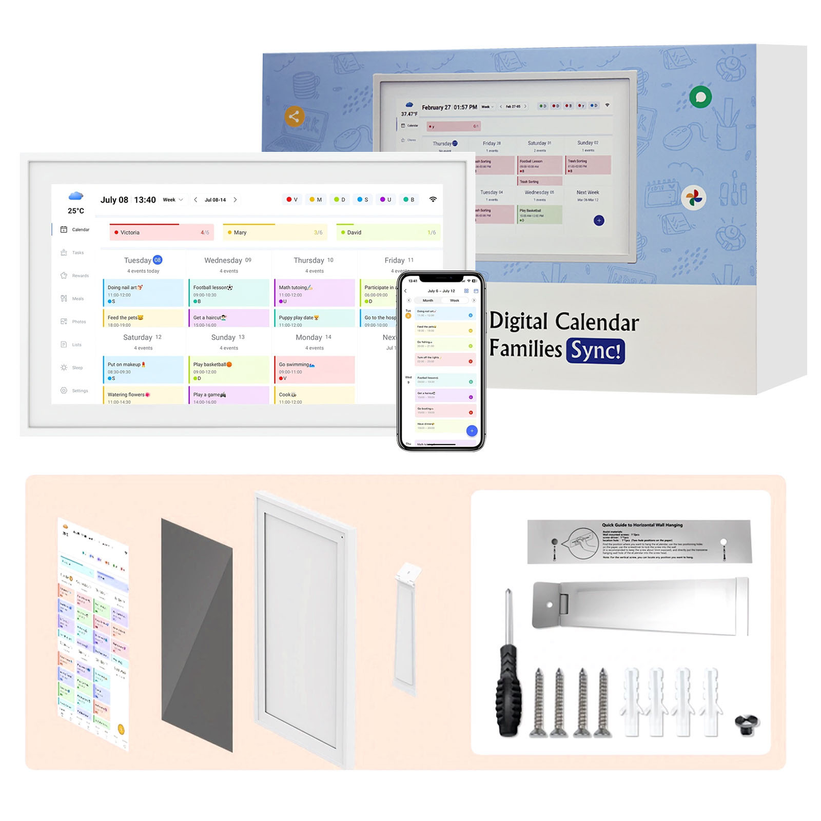 Image of Tabwee P15 Wifi Digital Calendar - 15.6'' Digital Wall Calendar Touchscreen, Family Planner, Meal Planner, Appointment Planner, Dementia Clock For Seniors, Weekly Planner, Monthly Planner