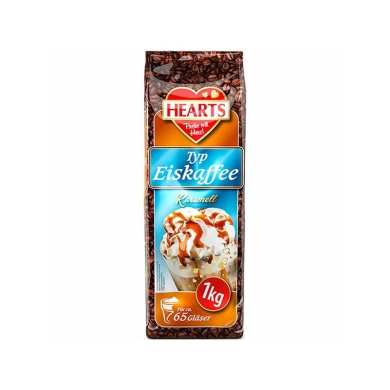 Hearts Iced Coffee Caramel 1kg Bag Instant Powder For Iced Coffee With Caramel Flavor, Summer Drink In A Bag, For Hot Days, Refreshing Beverage With Quick Preparation